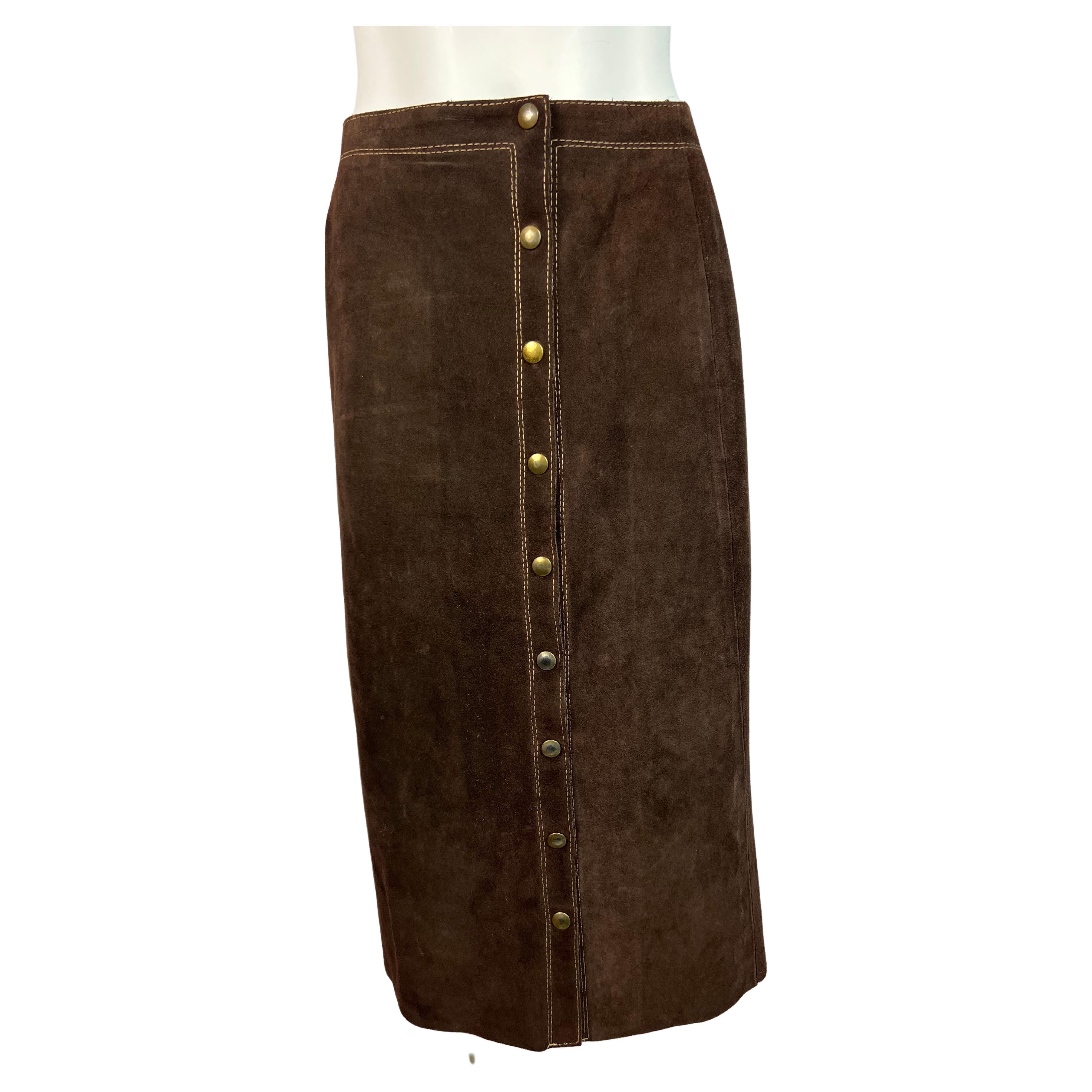 Ralph Lauren Brown Suede Midi Skirt, Size 8 For Sale
