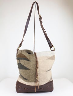 Ralph Lauren Brown/Tan/Gray Indian Wool Blanket Bag with Horns and Beaded Tassel