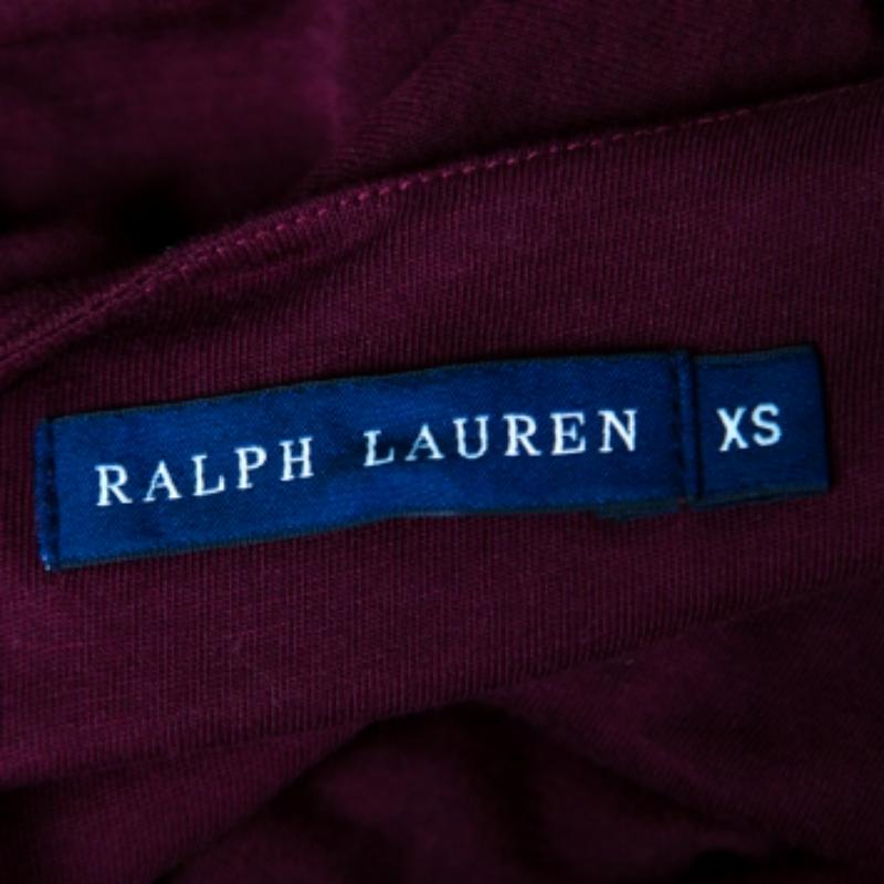 Noir Ralph Lauren - Robe longue sans manches ajustée et évasée en tricot de coton bordeaux XS en vente