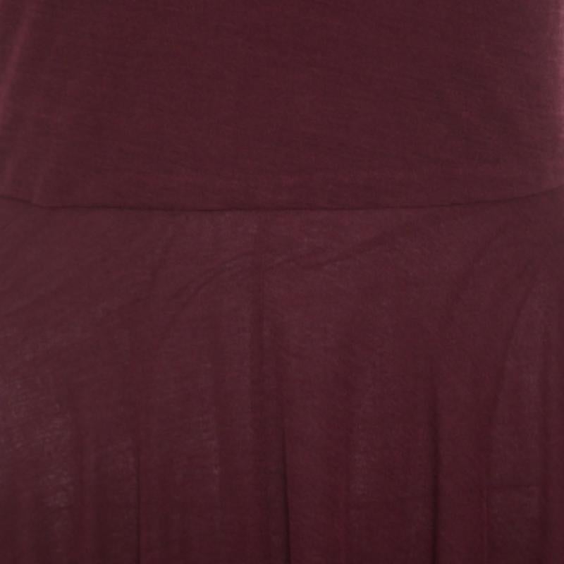 Ralph Lauren - Robe longue sans manches ajustée et évasée en tricot de coton bordeaux XS Pour femmes en vente