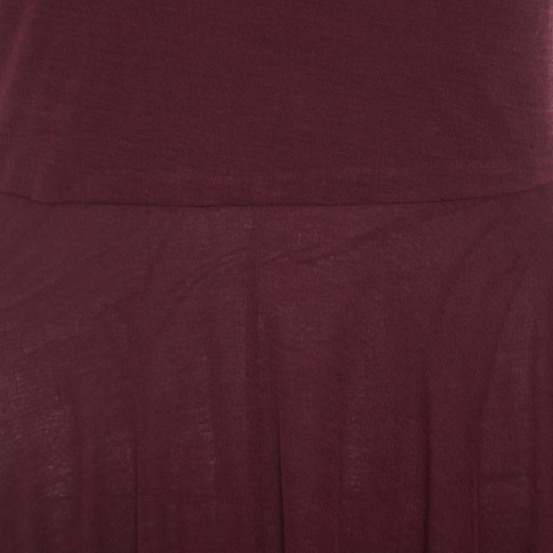 Ralph Lauren - Robe longue sans manches ajustée et évasée en tricot de coton bourgogne XS en vente 1