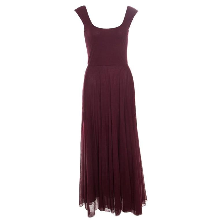 Ralph Lauren Burgundy Cotton Knit Sleeveless Fit and Flare Maxi Dress XS For Sale