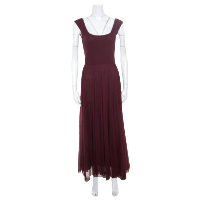 Ralph Lauren - Robe longue sans manches ajustée et évasée en tricot de coton bordeaux XS en vente