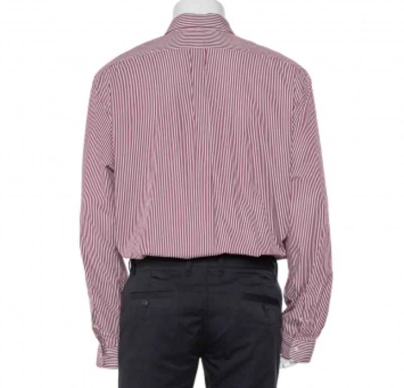 Ralph Lauren Burgundy Striped Cotton Logo Embroidered Button Front Shirt XXL In Good Condition For Sale In Dubai, Al Qouz 2