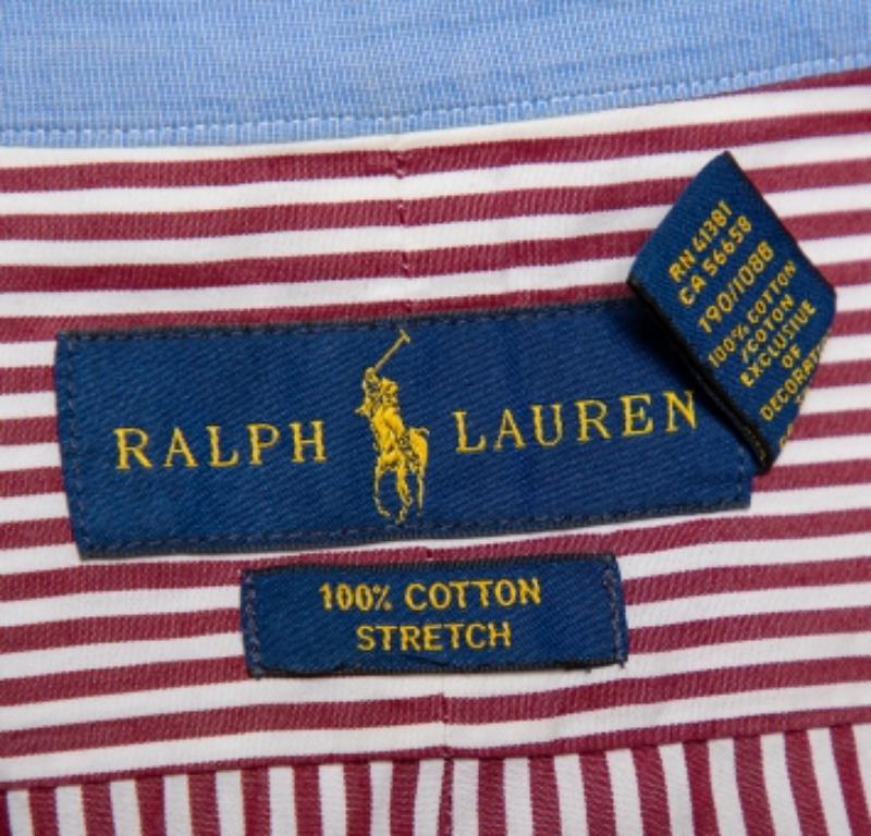 Men's Ralph Lauren Burgundy Striped Cotton Logo Embroidered Button Front Shirt XXL For Sale
