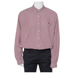 Ralph Lauren Burgundy Striped Cotton Logo Embroidered Button Front Shirt XXL