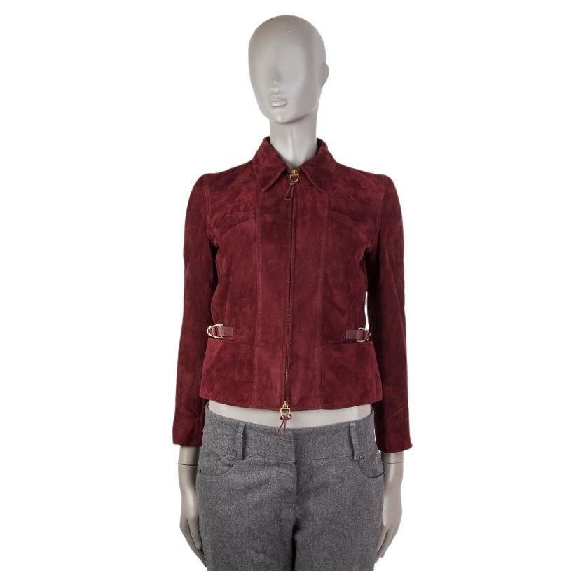 RALPH LAUREN burgundy suede ZIP FRONT CROPPED Jacket 2 XS For Sale