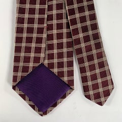 RALPH LAUREN Burgundy White Checkered Silk Tie