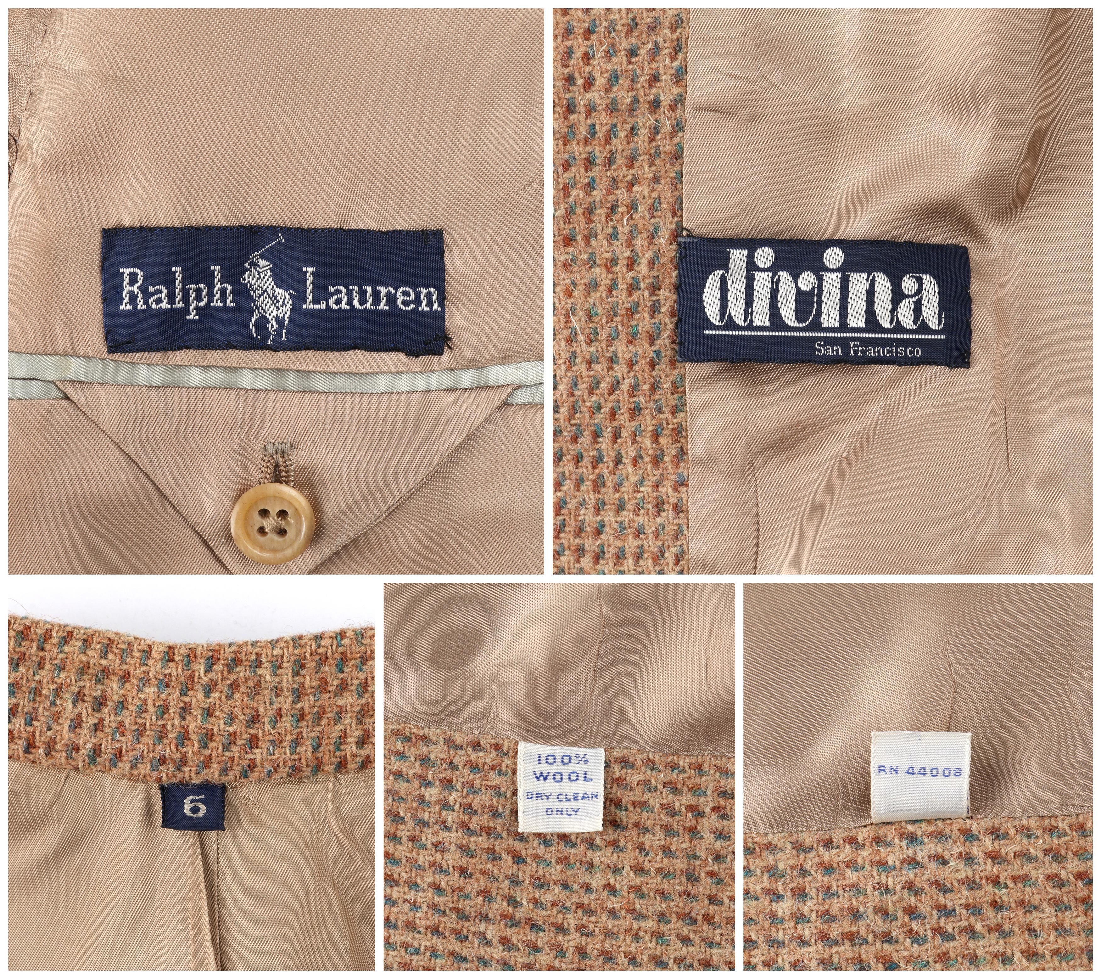 RALPH LAUREN c.1970's Brown Tan Tweed Wool Fitted Button Up Blazer Coat Jacket  For Sale 6