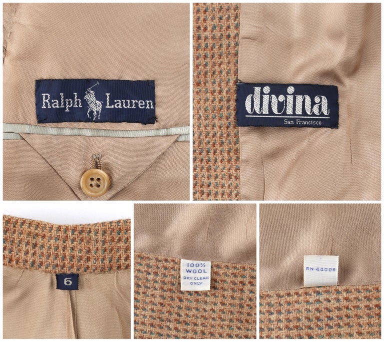 RALPH LAUREN c.1970's Brown Tan Tweed Wool Fitted Button Up Blazer Coat  Jacket For Sale at 1stDibs