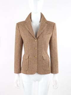 RALPH LAUREN c.1970's Brown Tan Tweed Wool Fitted Button Up Blazer Coat Jacket