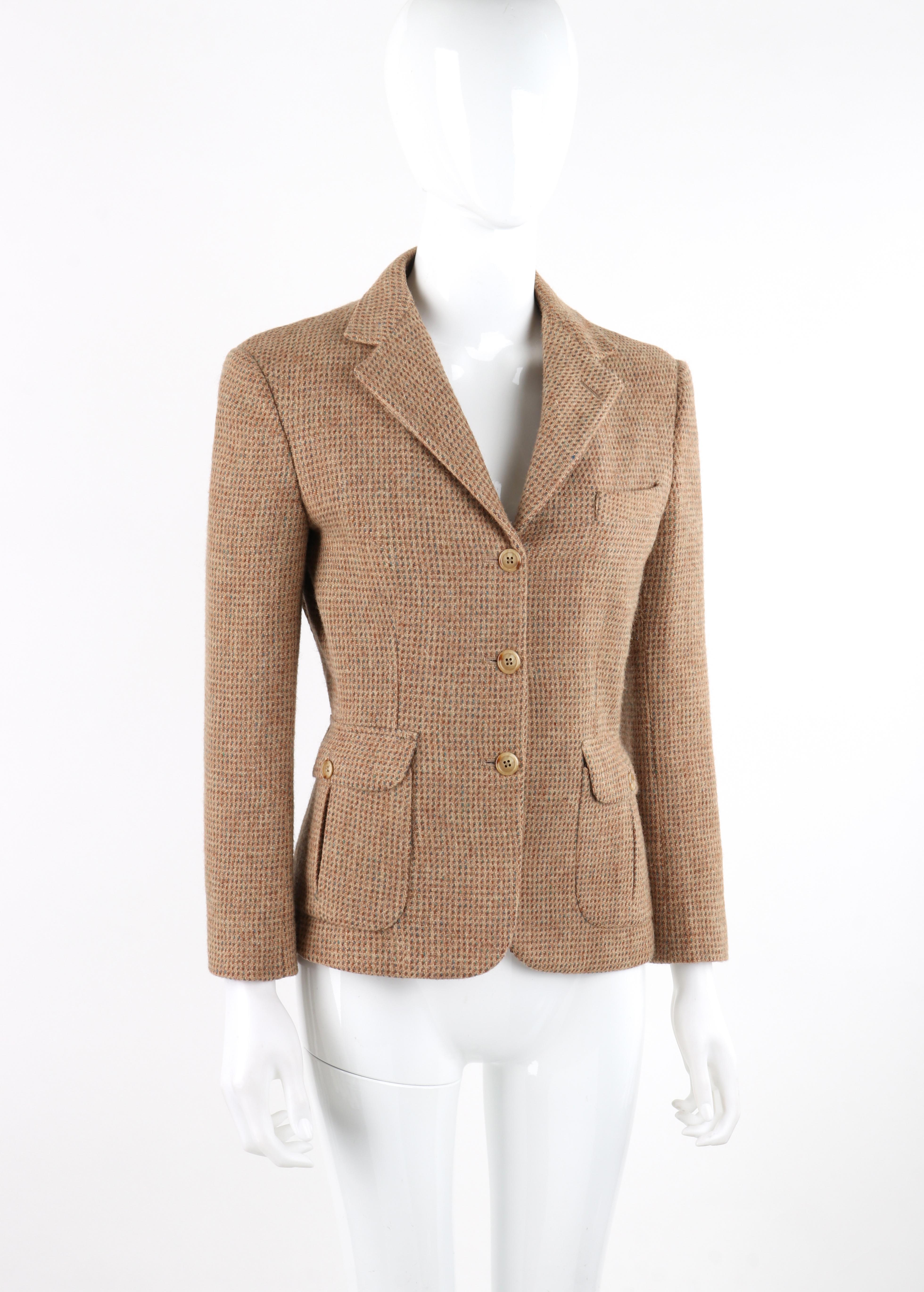 RALPH LAUREN c.1970's Brown Tan Tweed Wool Fitted Button Up Blazer Coat Jacket  In Good Condition For Sale In Thiensville, WI