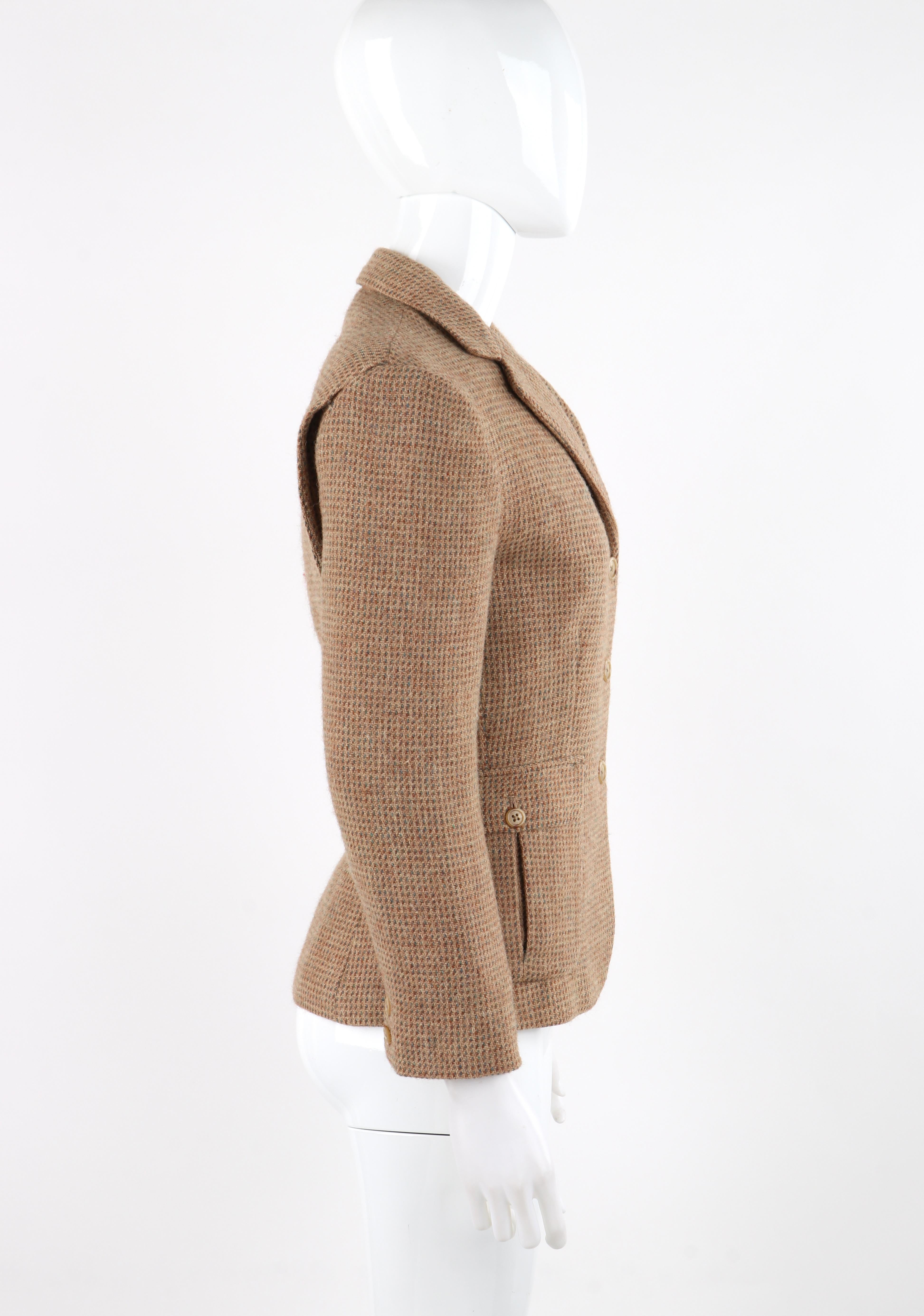 Women's RALPH LAUREN c.1970's Brown Tan Tweed Wool Fitted Button Up Blazer Coat Jacket  For Sale