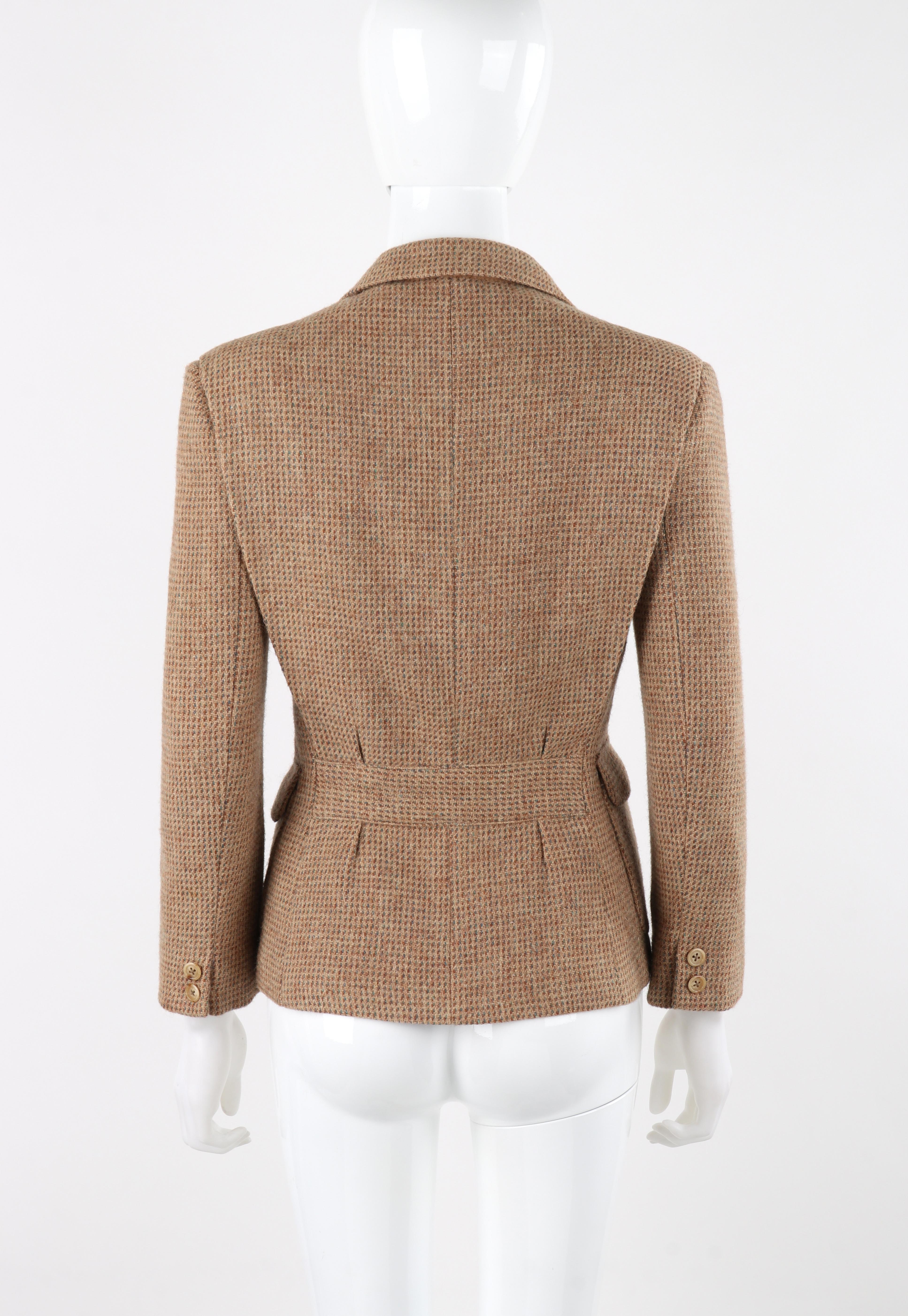 RALPH LAUREN c.1970's Brown Tan Tweed Wool Fitted Button Up Blazer Coat Jacket  For Sale 1