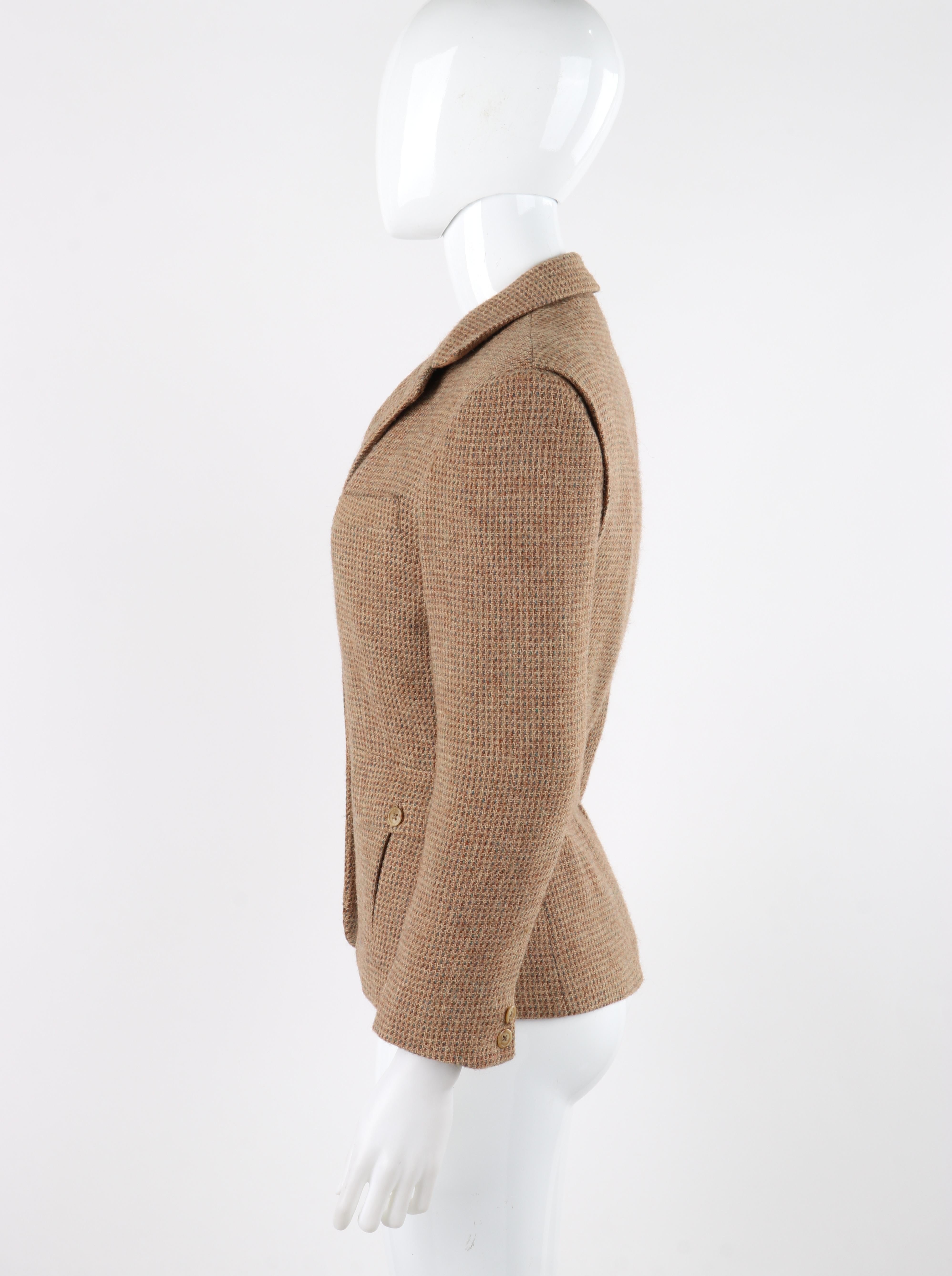RALPH LAUREN c.1970's Brown Tan Tweed Wool Fitted Button Up Blazer Coat Jacket  For Sale 2