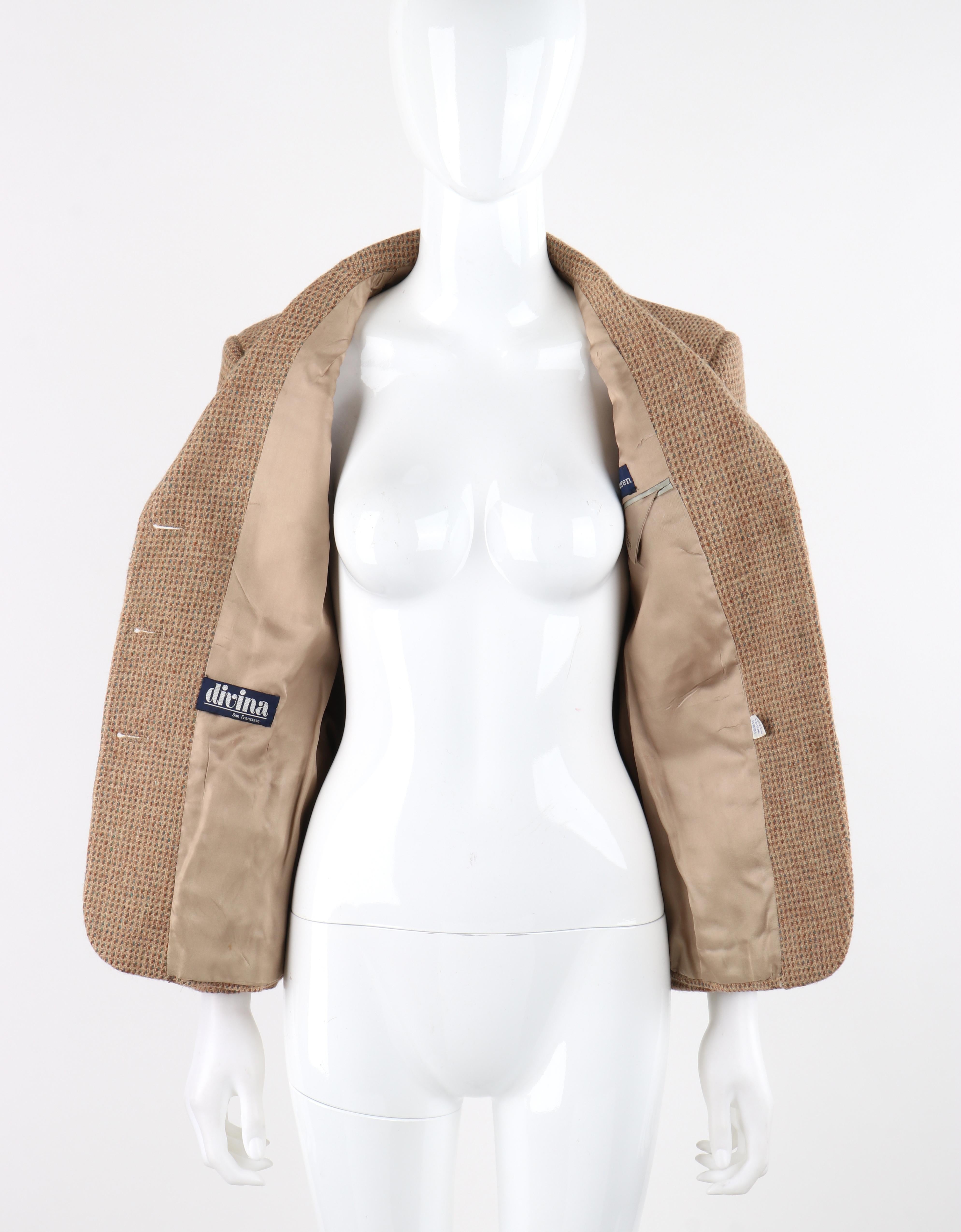 RALPH LAUREN c.1970's Brown Tan Tweed Wool Fitted Button Up Blazer Coat Jacket  For Sale 3