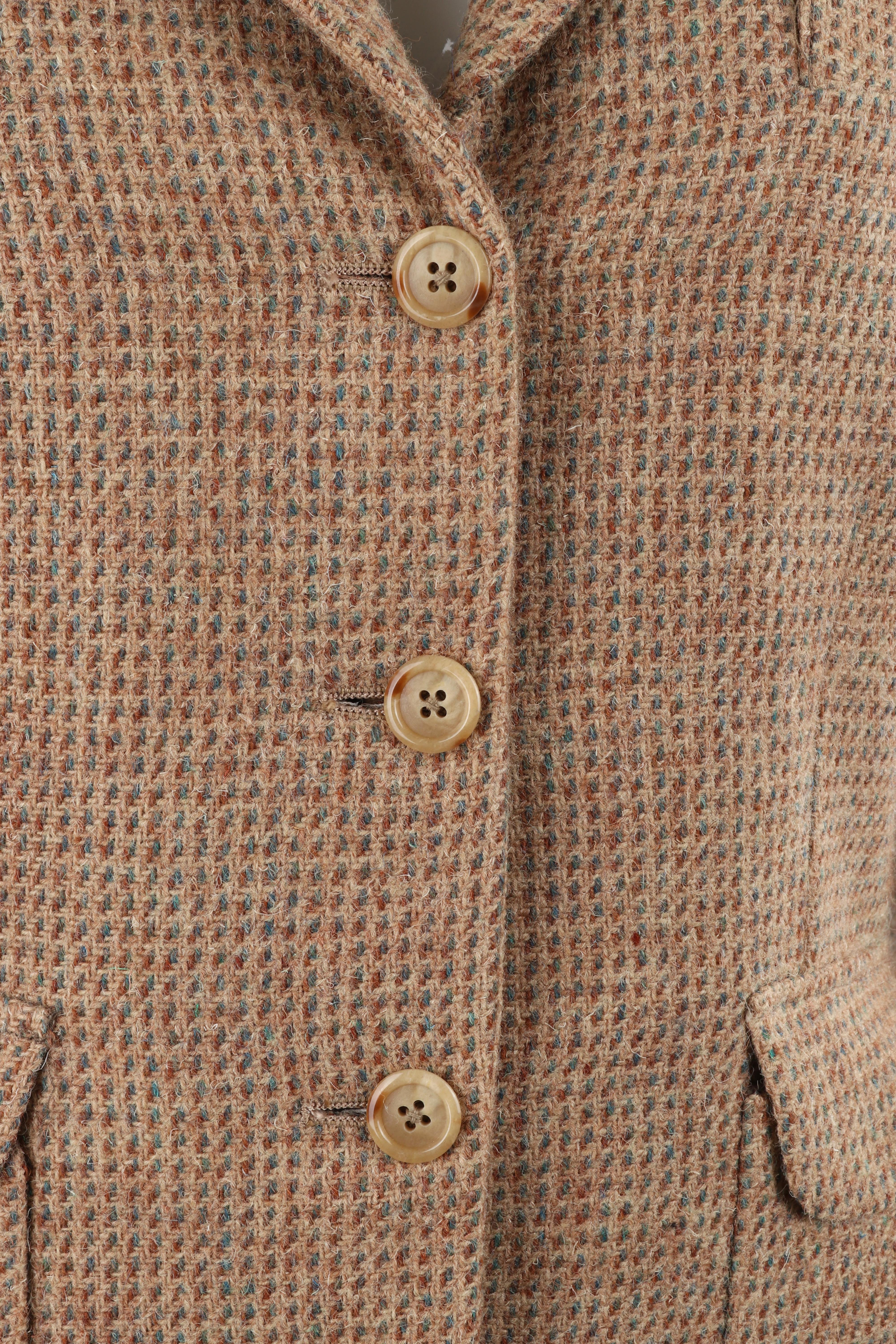 RALPH LAUREN c.1970's Brown Tan Tweed Wool Fitted Button Up Blazer Coat Jacket  For Sale 4