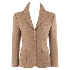 RALPH LAUREN c.1970's Brown Tan Tweed Wool Fitted Button Up Blazer Coat Jacket