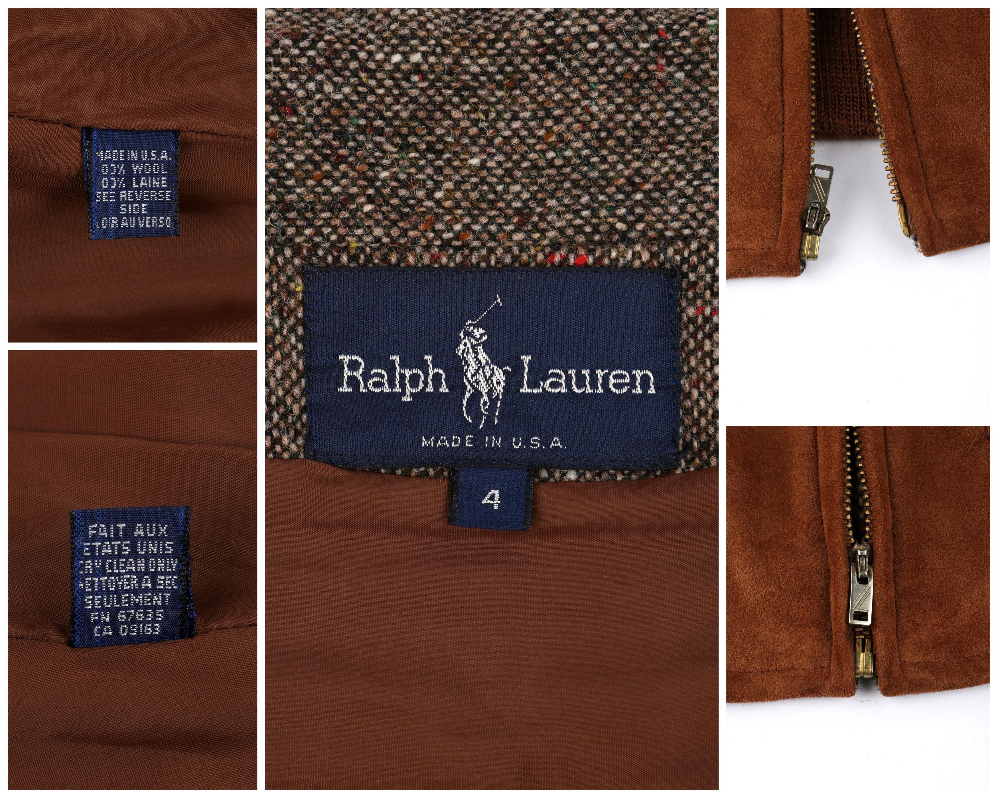 RALPH LAUREN c.1970’s Brown Wool Tweed Suede Leather Crop Blouson Bomber Jacket 7