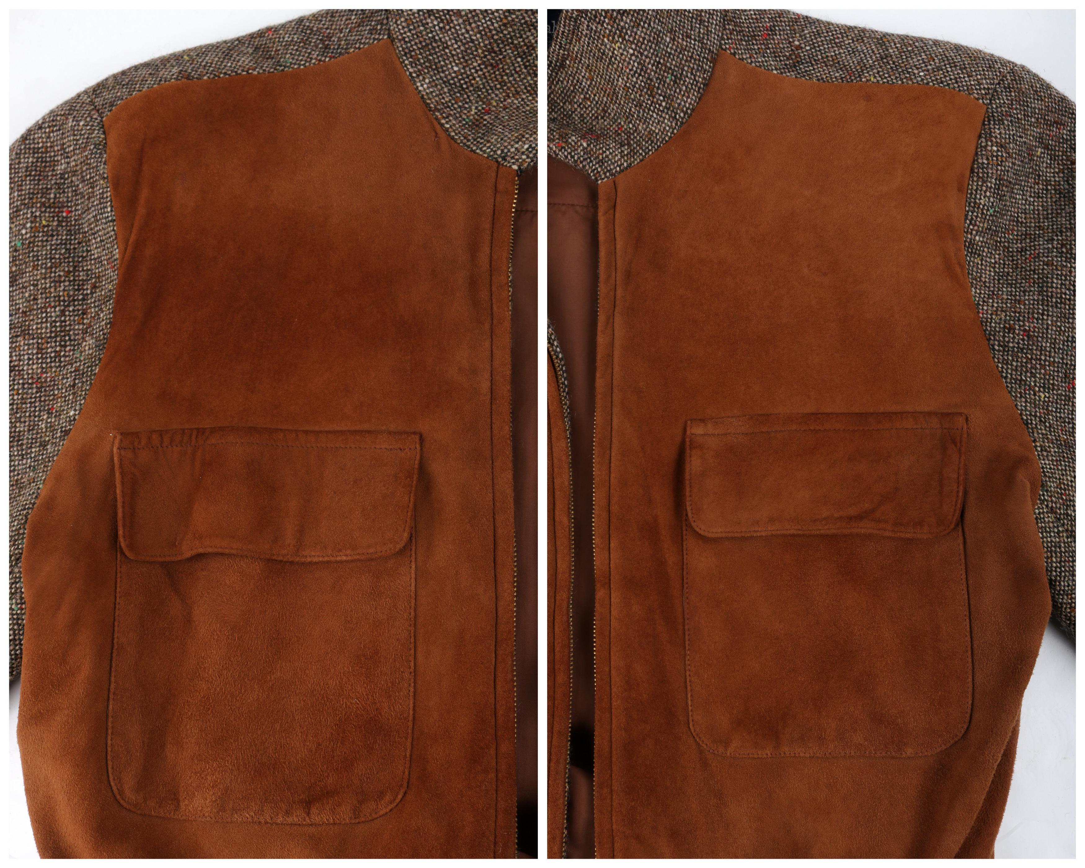 RALPH LAUREN c.1970’s Brown Wool Tweed Suede Leather Crop Blouson Bomber Jacket 8