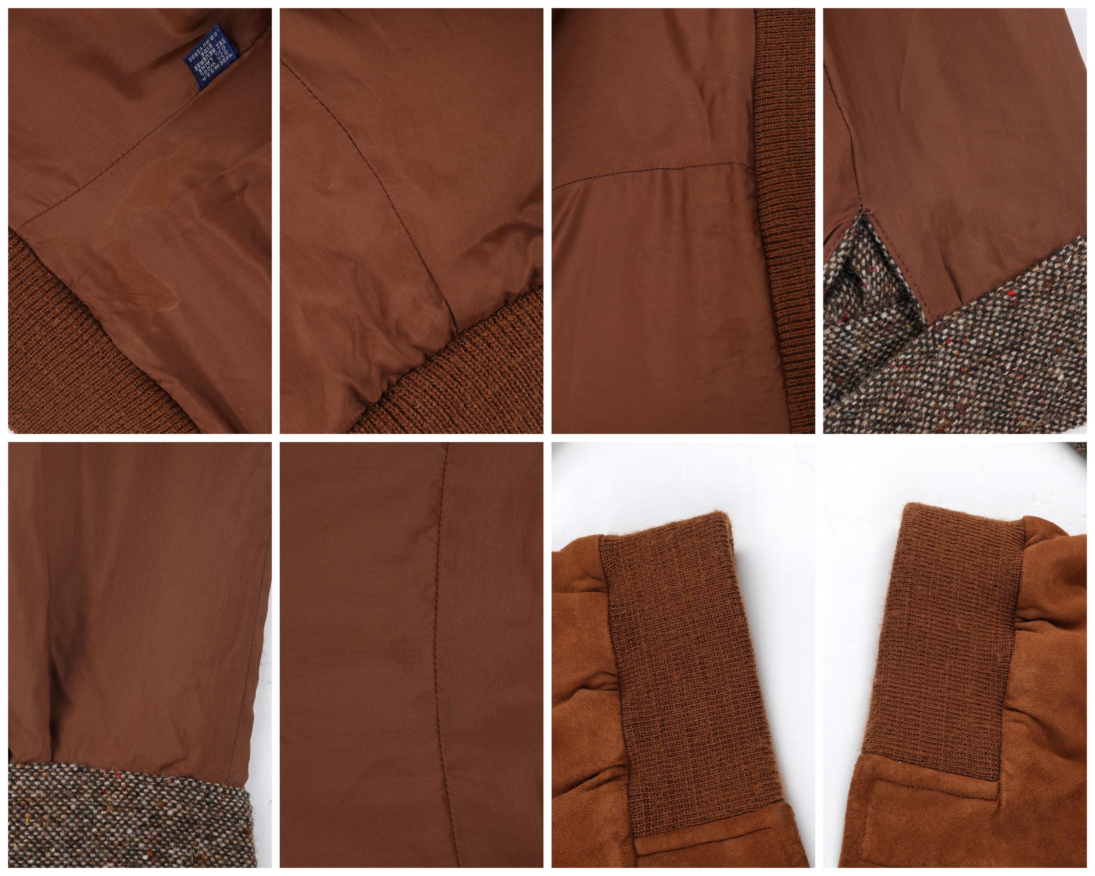 RALPH LAUREN c.1970’s Brown Wool Tweed Suede Leather Crop Blouson Bomber Jacket 9