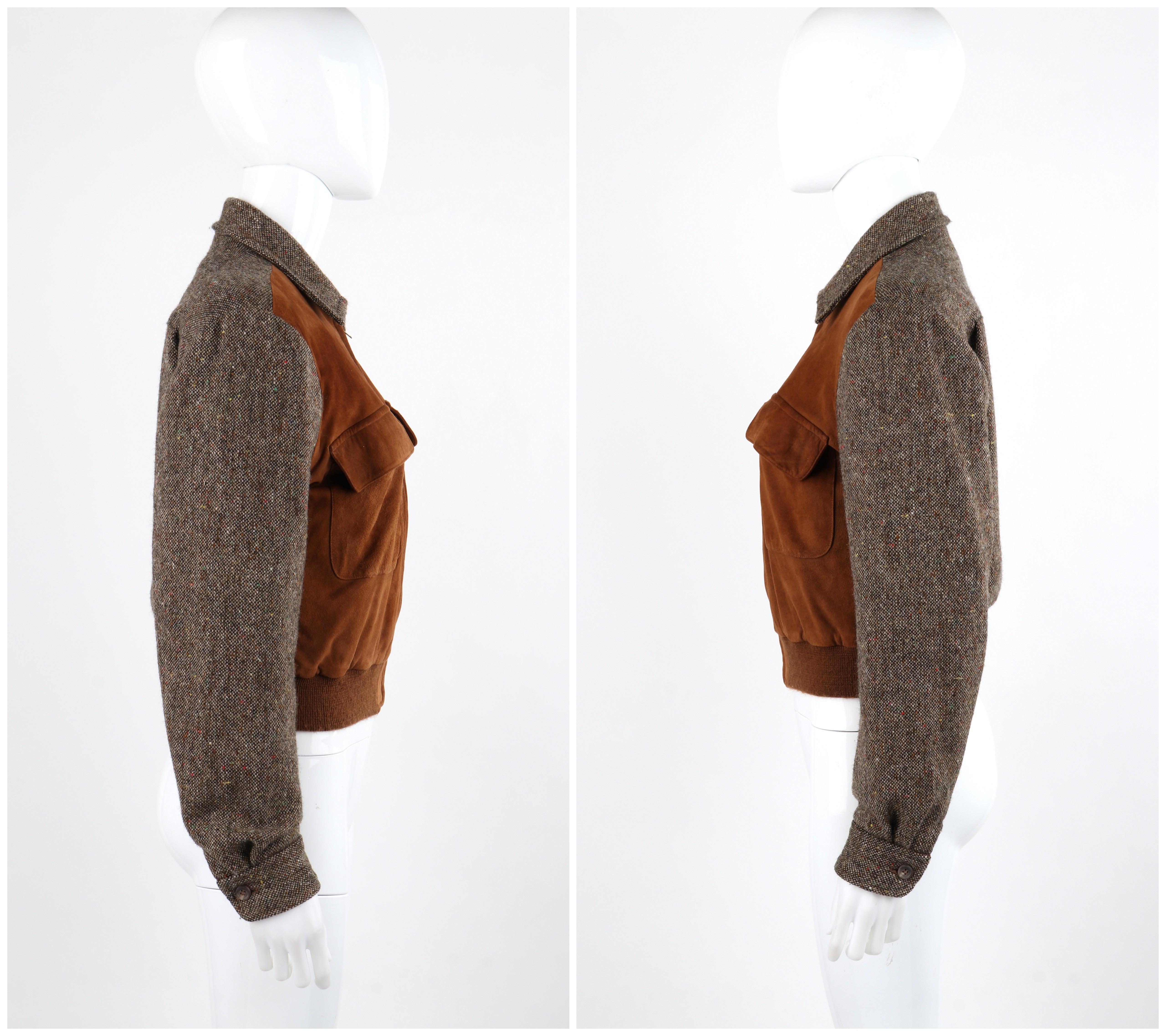 RALPH LAUREN c.1970’s Brown Wool Tweed Suede Leather Crop Blouson Bomber Jacket 2