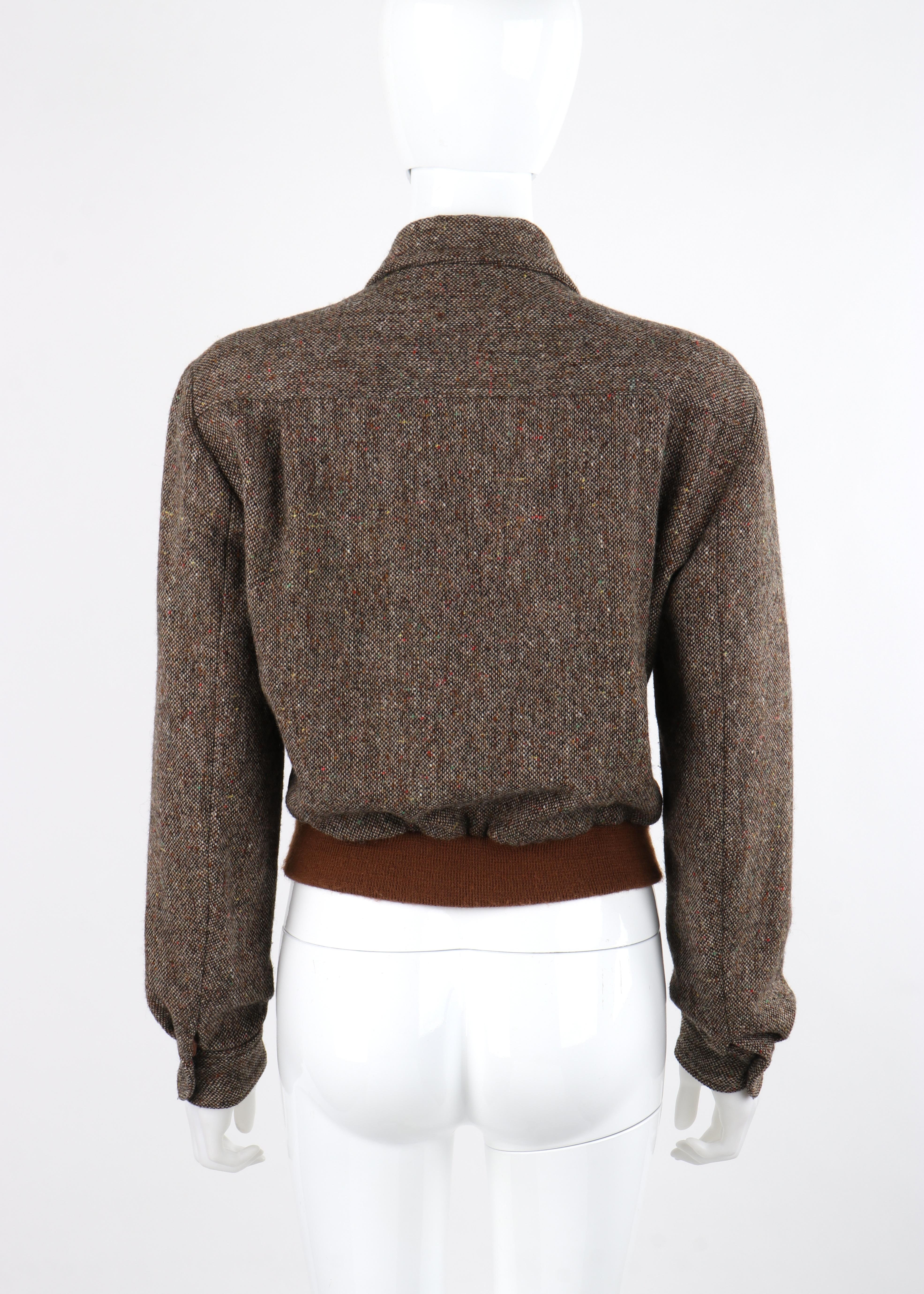 RALPH LAUREN c.1970’s Brown Wool Tweed Suede Leather Crop Blouson Bomber Jacket 3