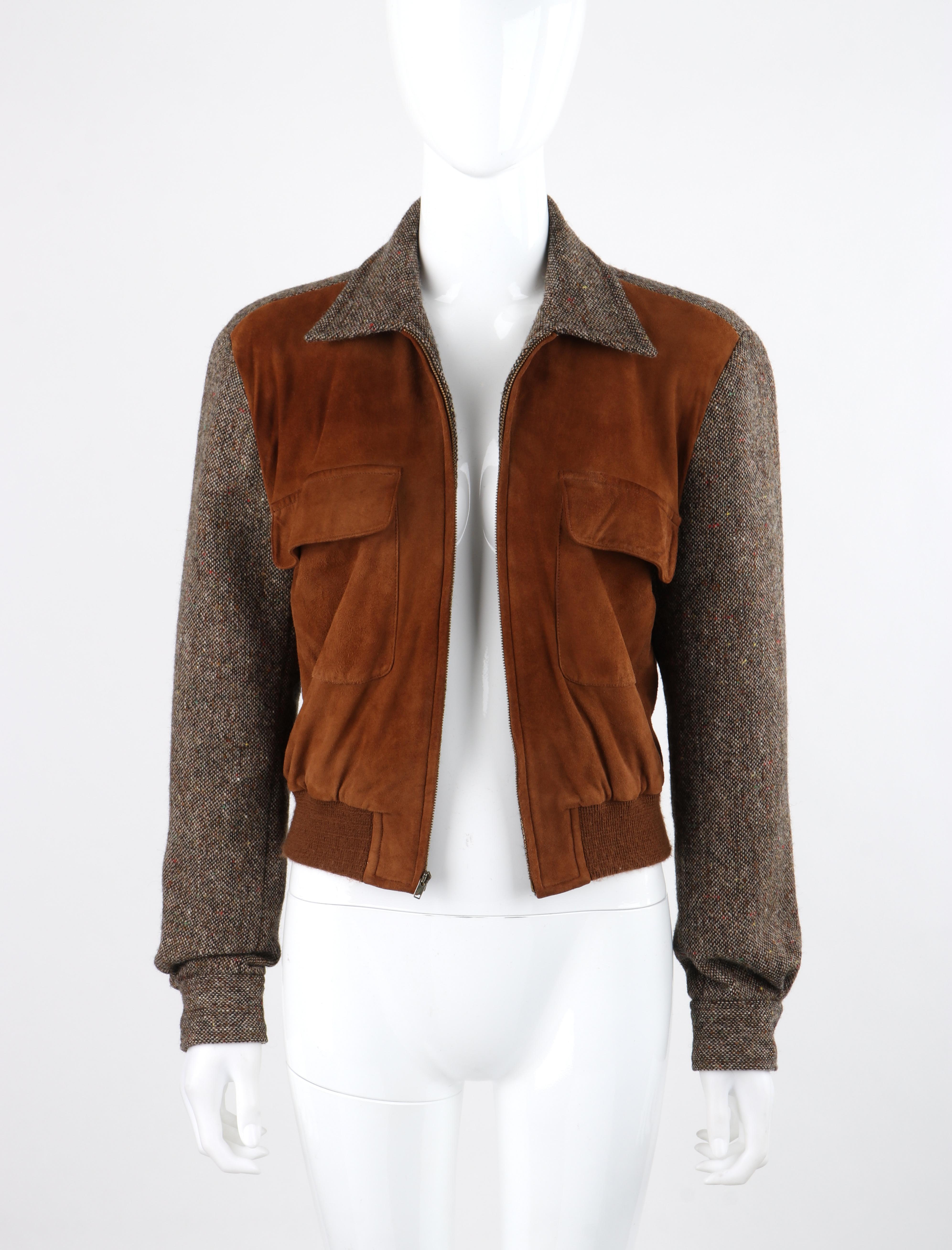 RALPH LAUREN c.1970’s Brown Wool Tweed Suede Leather Crop Blouson Bomber Jacket 4