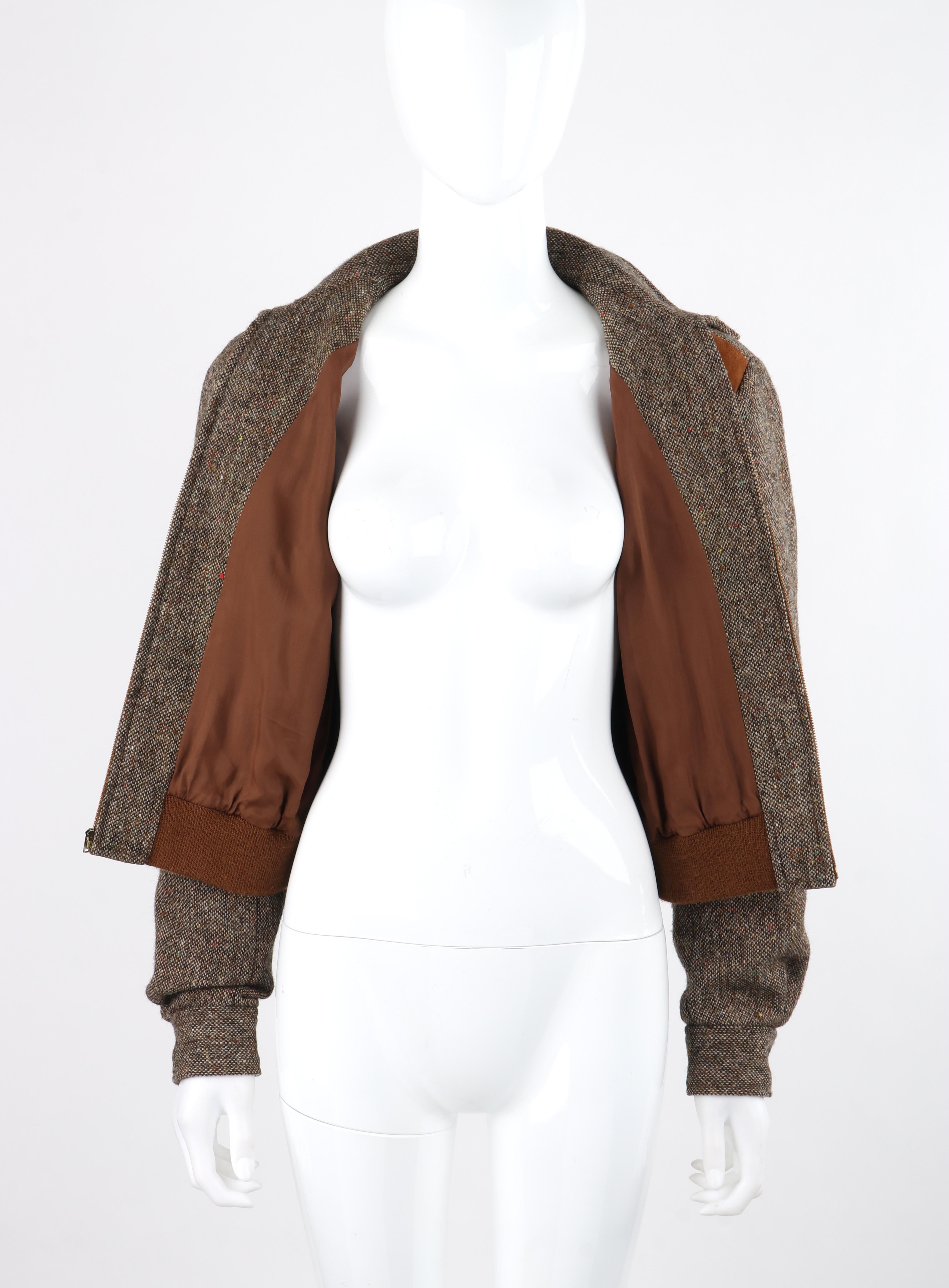 RALPH LAUREN c.1970’s Brown Wool Tweed Suede Leather Crop Blouson Bomber Jacket 5