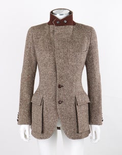 RALPH LAUREN c.1970's Vtg Brown White Tweed Wool Button Up Blazer Suit Jacket
