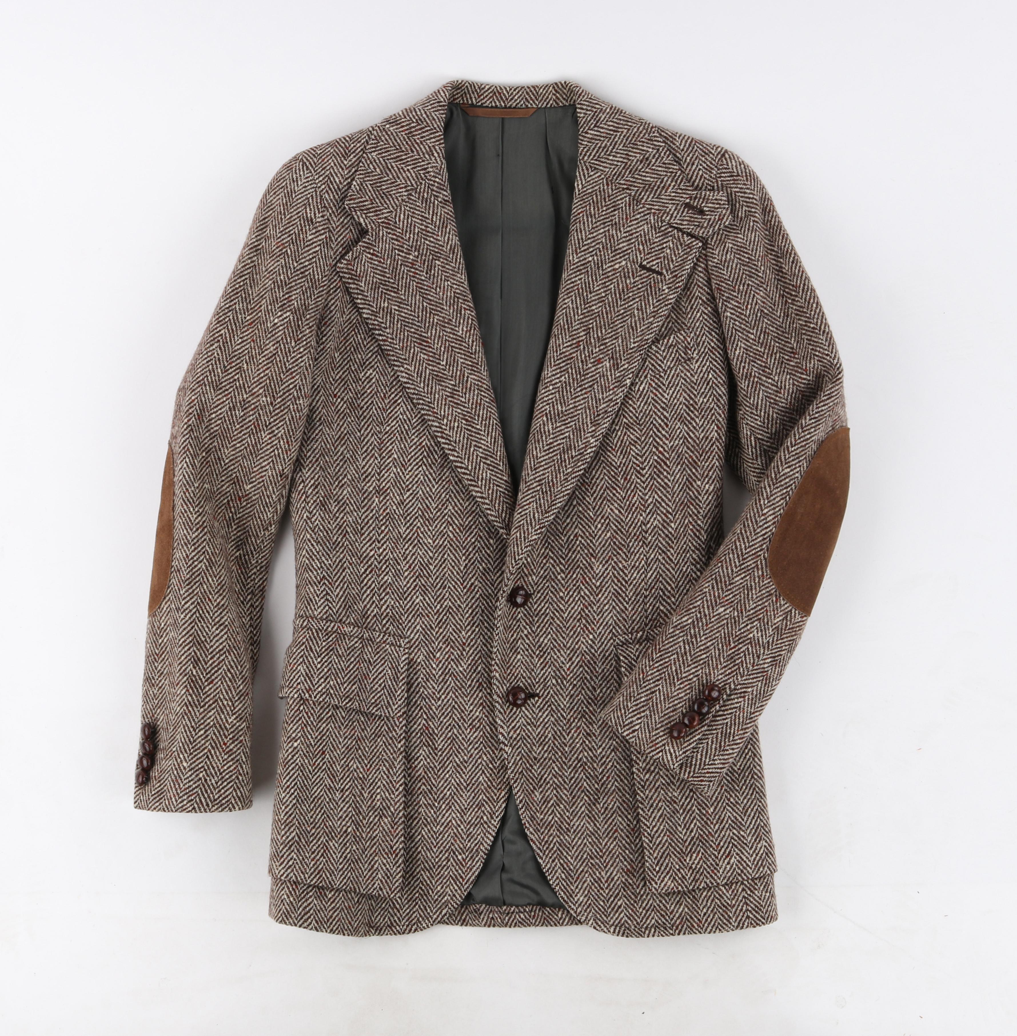 RALPH LAUREN c.1970's Vtg Brown White Tweed Wool Button Up Blazer Suit Jacket In Good Condition For Sale In Thiensville, WI