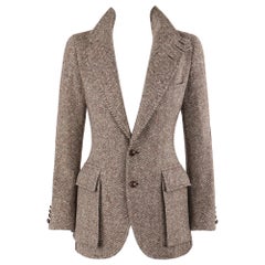 RALPH LAUREN c.1970's Vtg Brown White Tweed Wool Button Up Blazer Suit Jacket