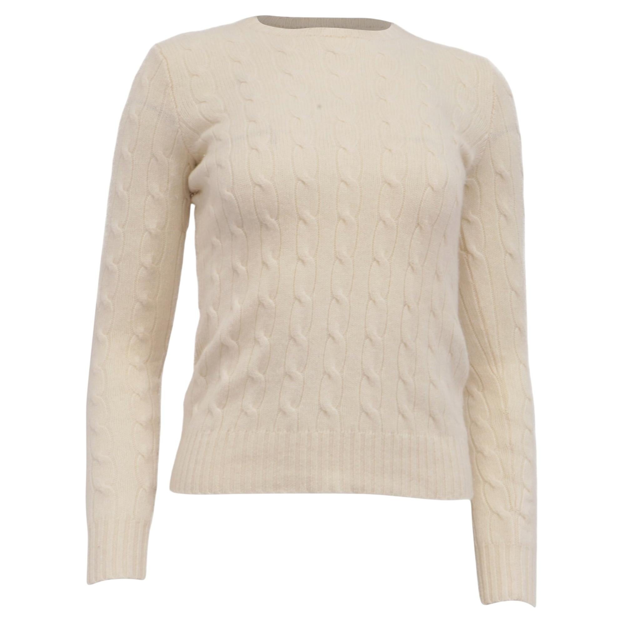 Pull Ralph Lauren en cachemire crème, à mailles torsadées