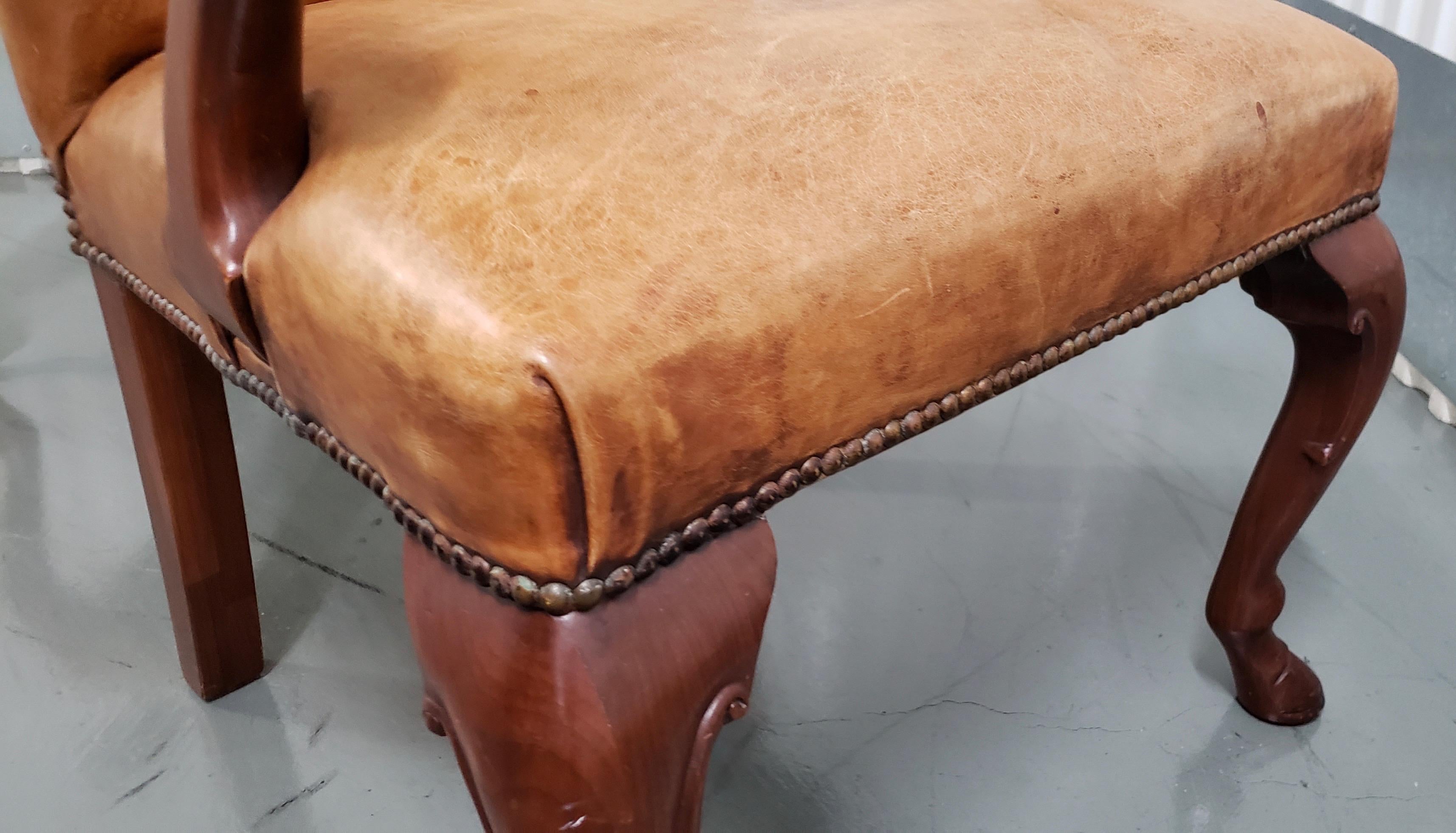 Ralph Lauren Carved Mahogany and Leather Upholstered Armchairs with Hoofed Feet In Good Condition In San Francisco, CA