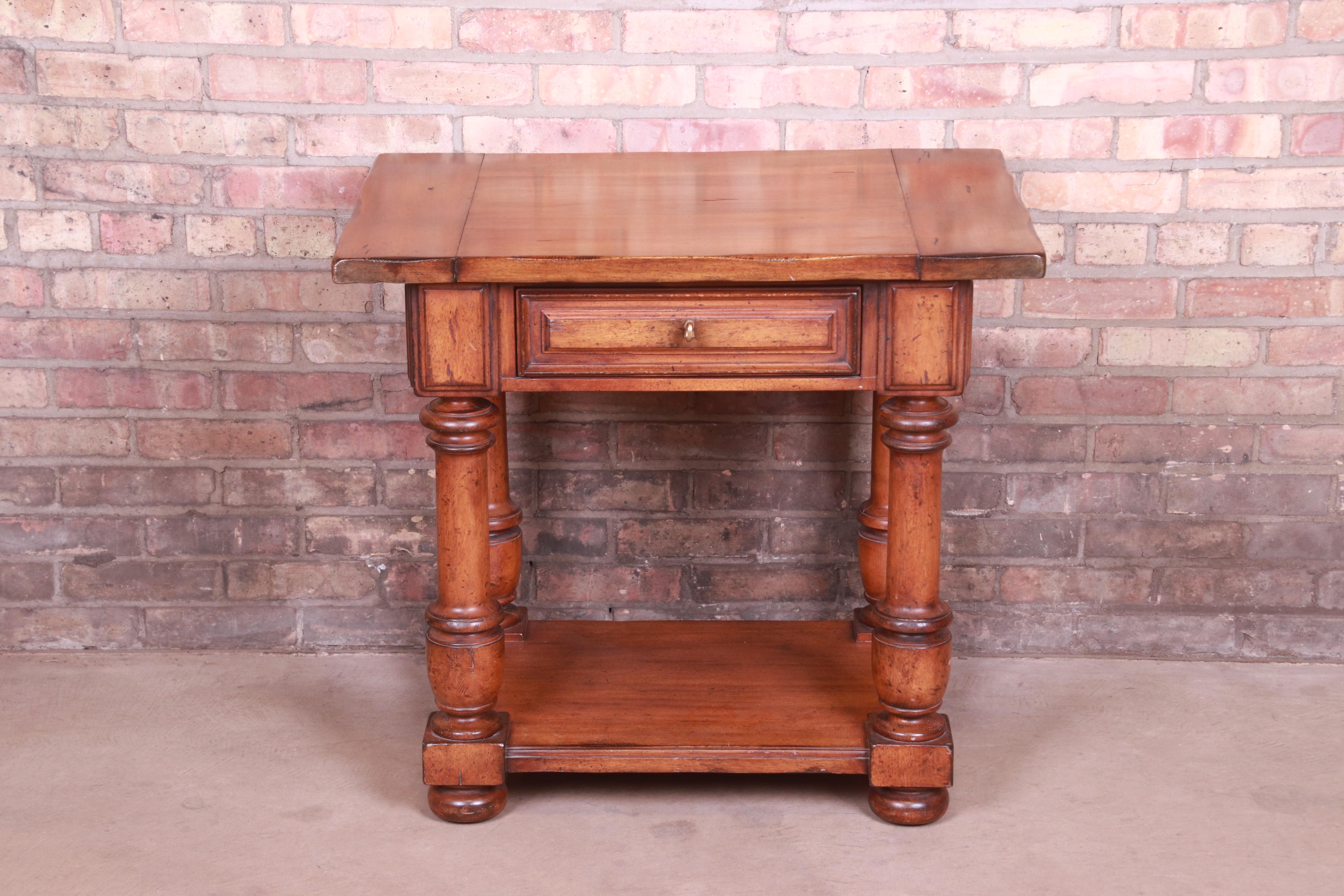 Rustic Ralph Lauren Carved Walnut Nightstand or Side Table