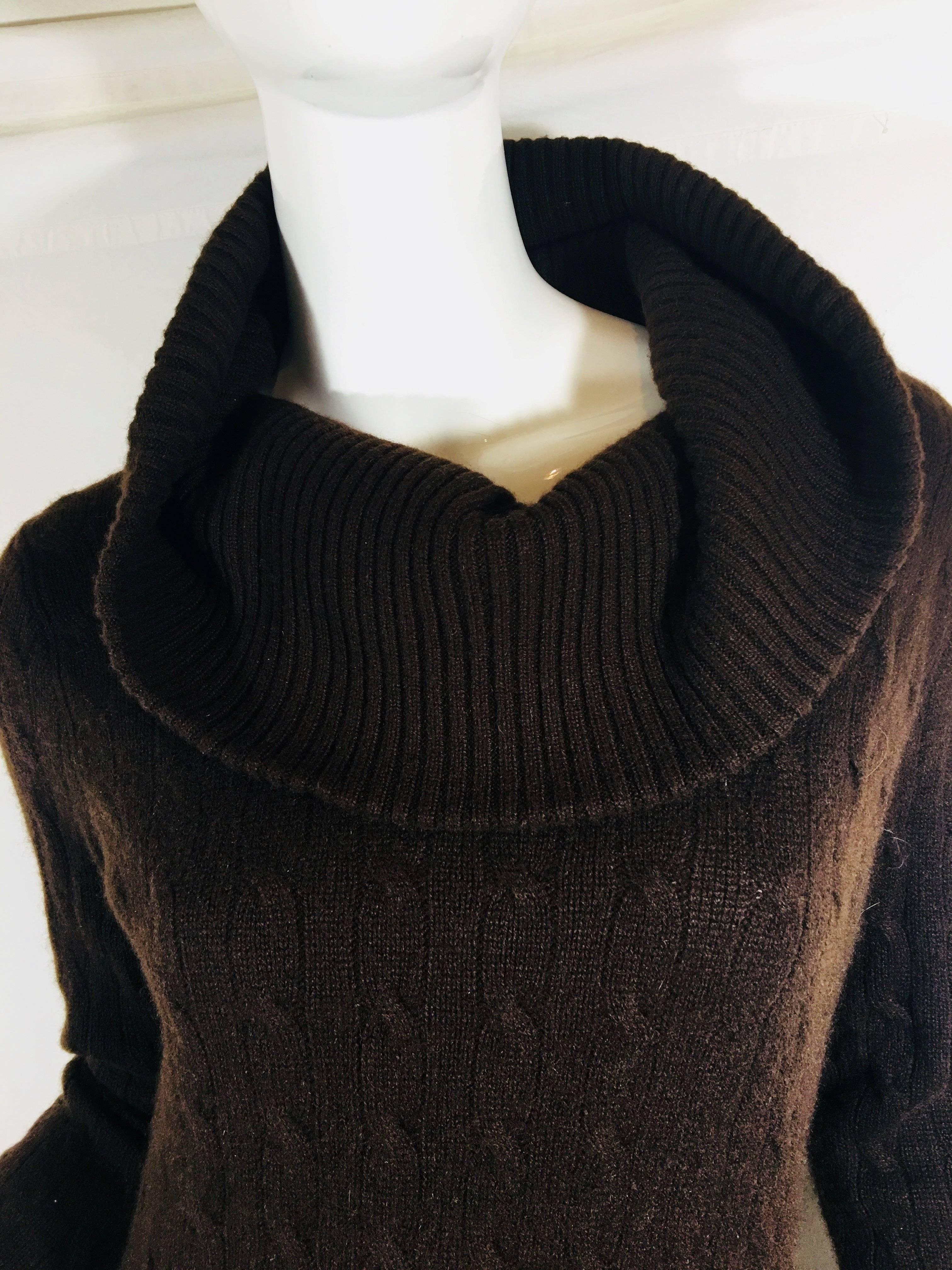 Ralph Lauren Cashmere Cable Knit Sweater with Two Front Pockets. Can be worn Off the Shoulder or Oversized Cowl Neck.