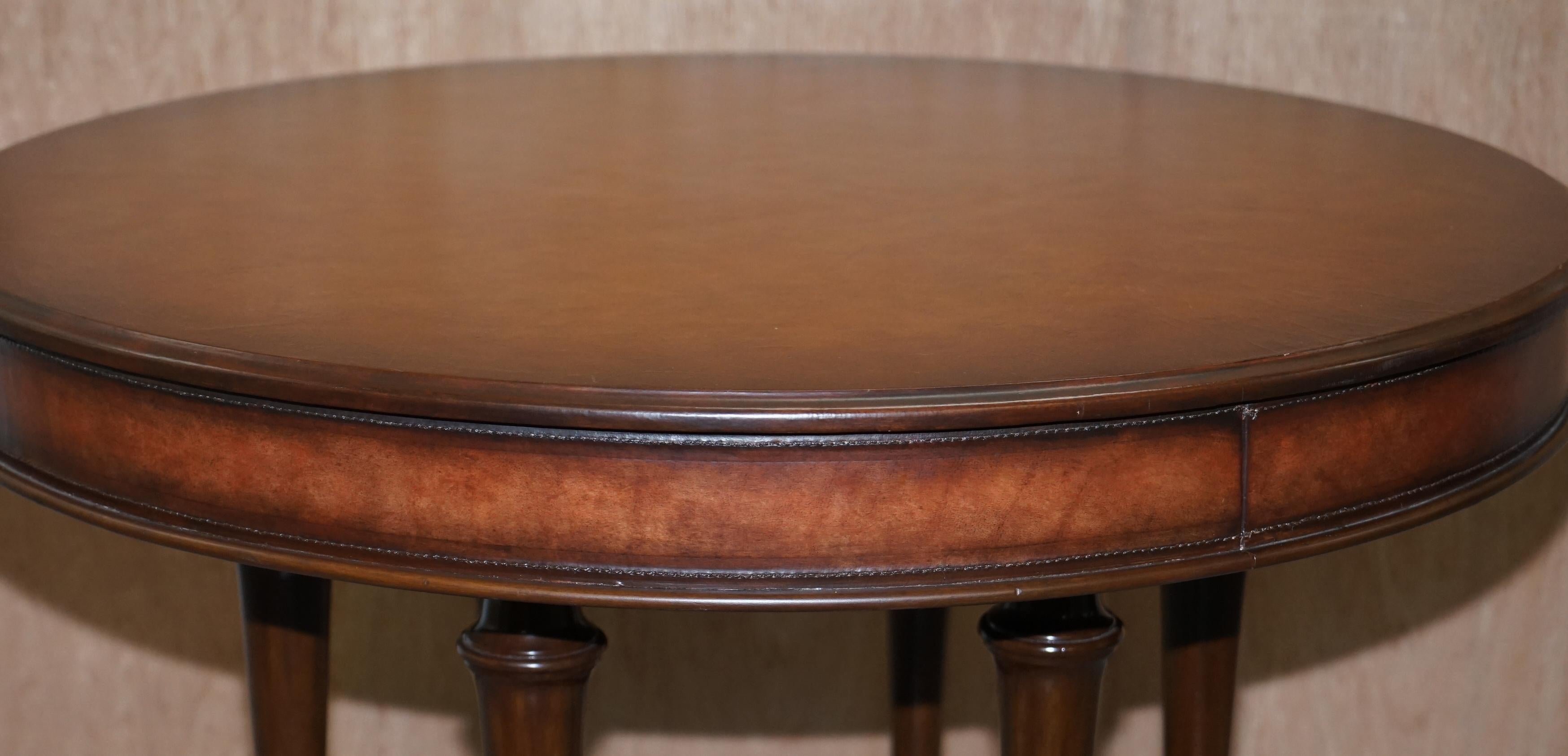 Ralph Lauren Centre Occasional Center Small Dining Table Brown Leather Stitched For Sale 2