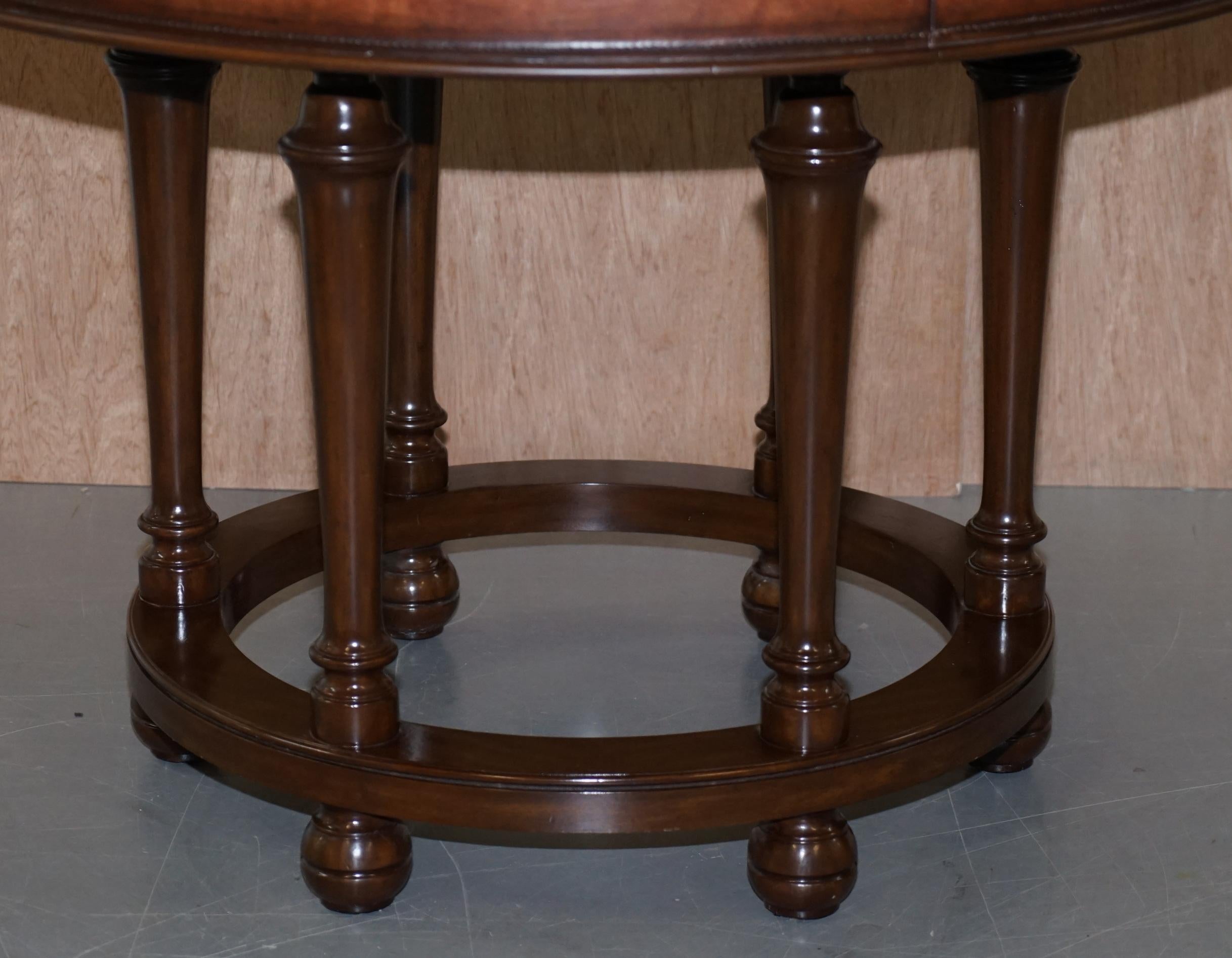 Ralph Lauren Centre Occasional Center Small Dining Table Brown Leather Stitched For Sale 3