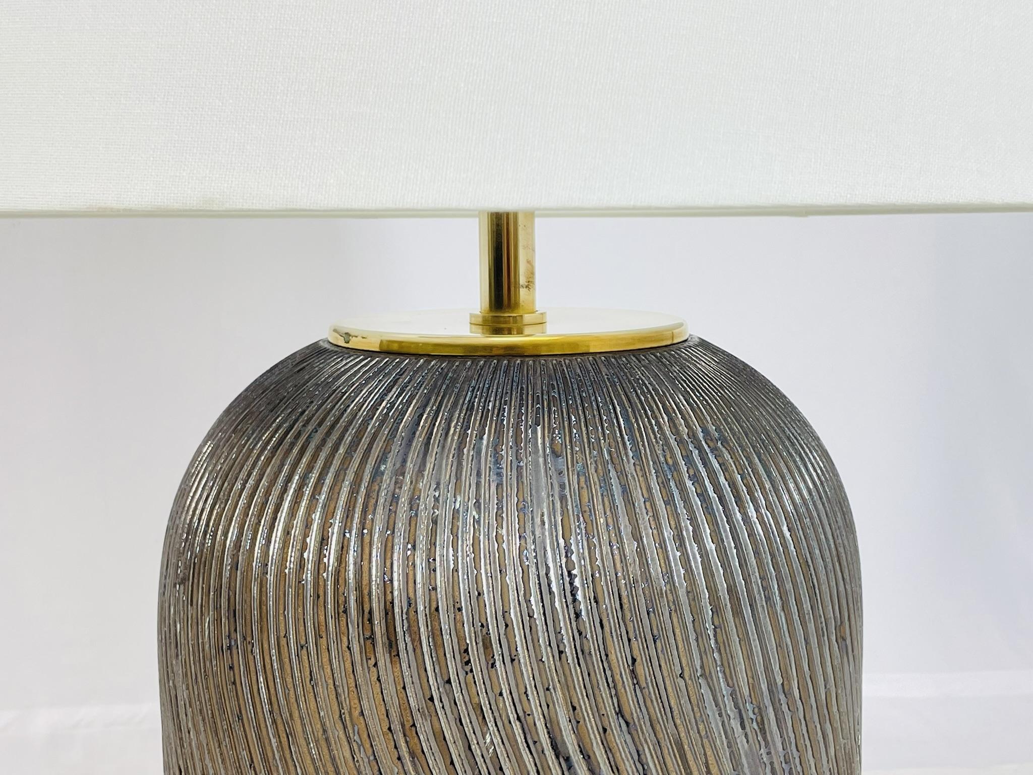 Ralph Lauren Ceramic Table Lamp with Brass Accents & White Shade For Sale 3