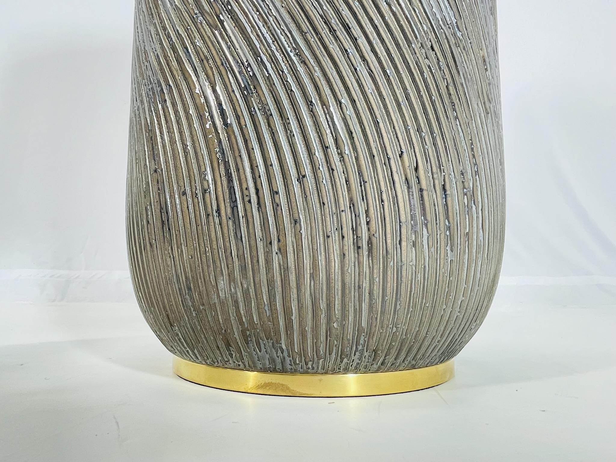 Ralph Lauren Ceramic Table Lamp with Brass Accents & White Shade For Sale 4
