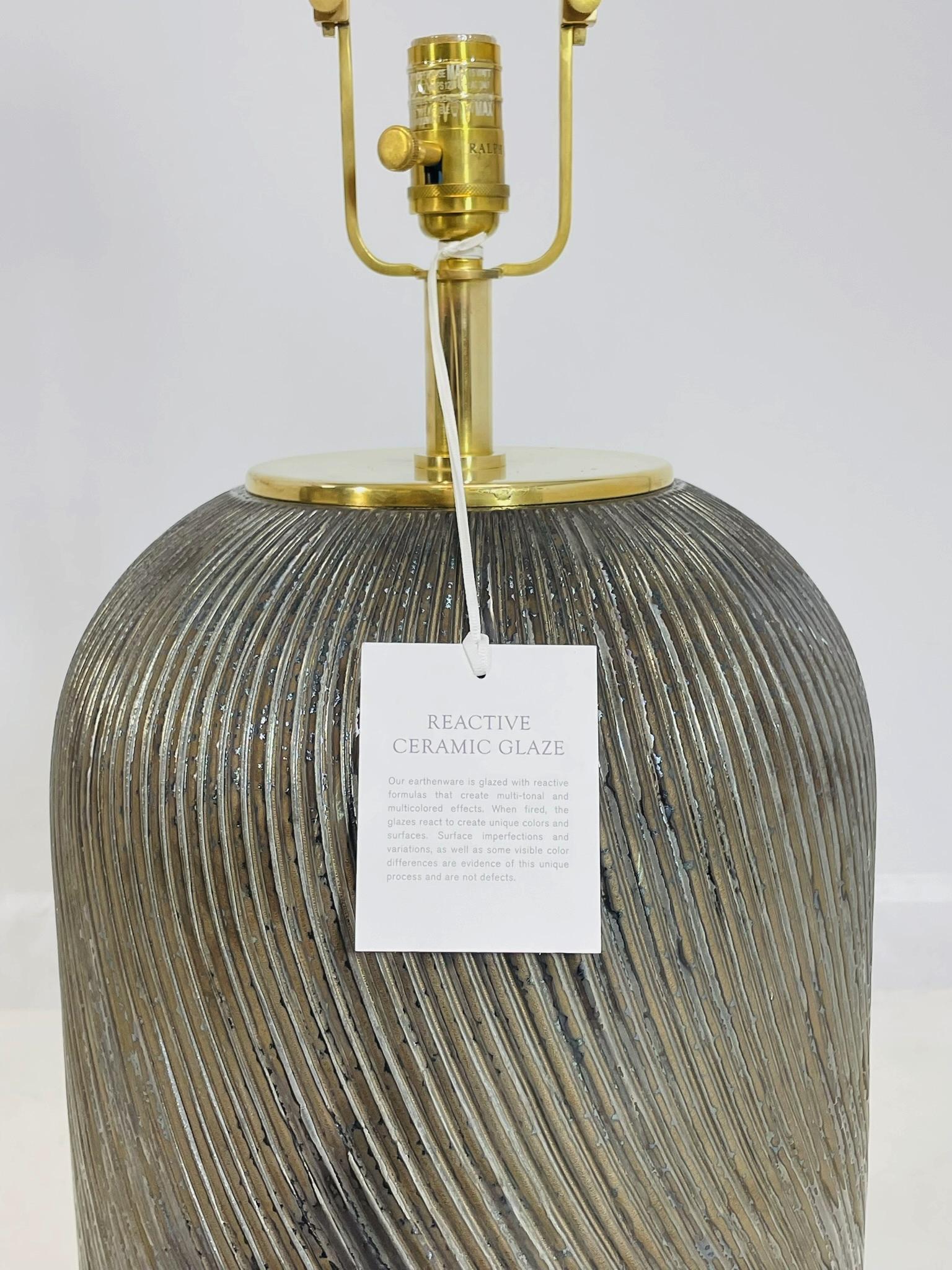 Ralph Lauren Ceramic Table Lamp with Brass Accents & White Shade For Sale 5