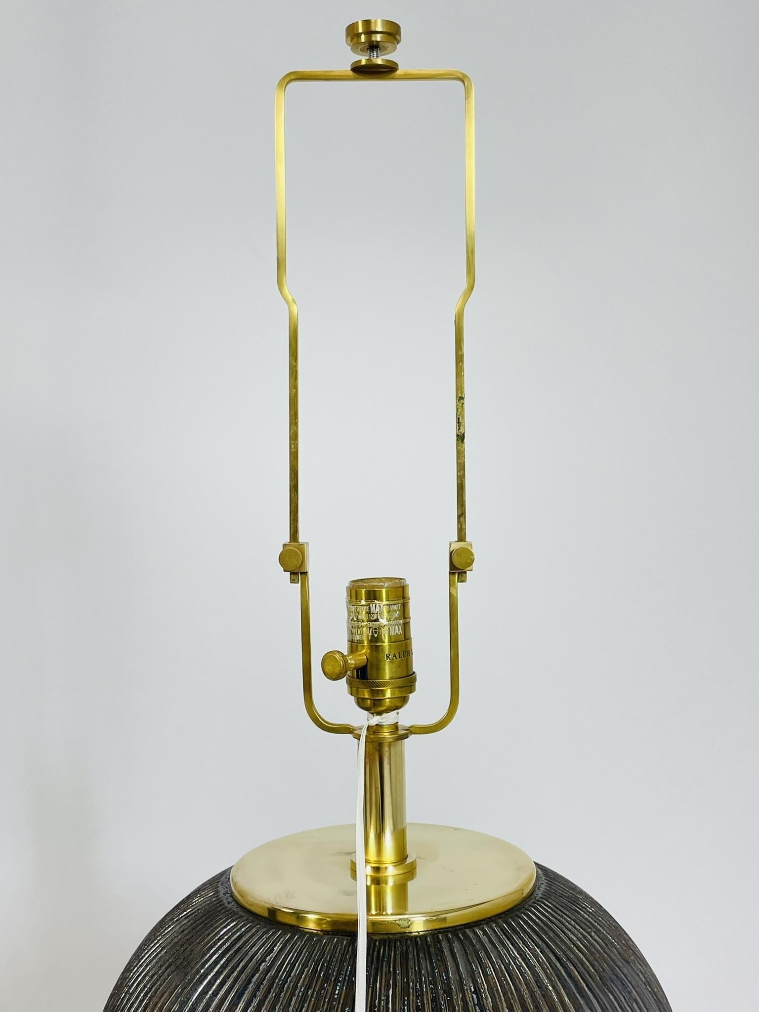 Ralph Lauren Ceramic Table Lamp with Brass Accents & White Shade For Sale 6