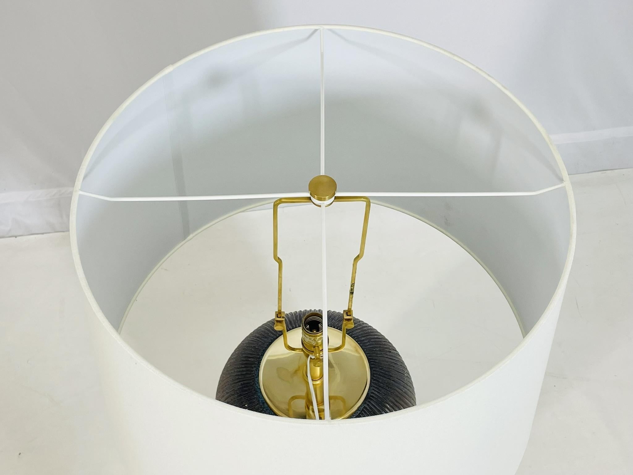 Ralph Lauren Ceramic Table Lamp with Brass Accents & White Shade For Sale 8