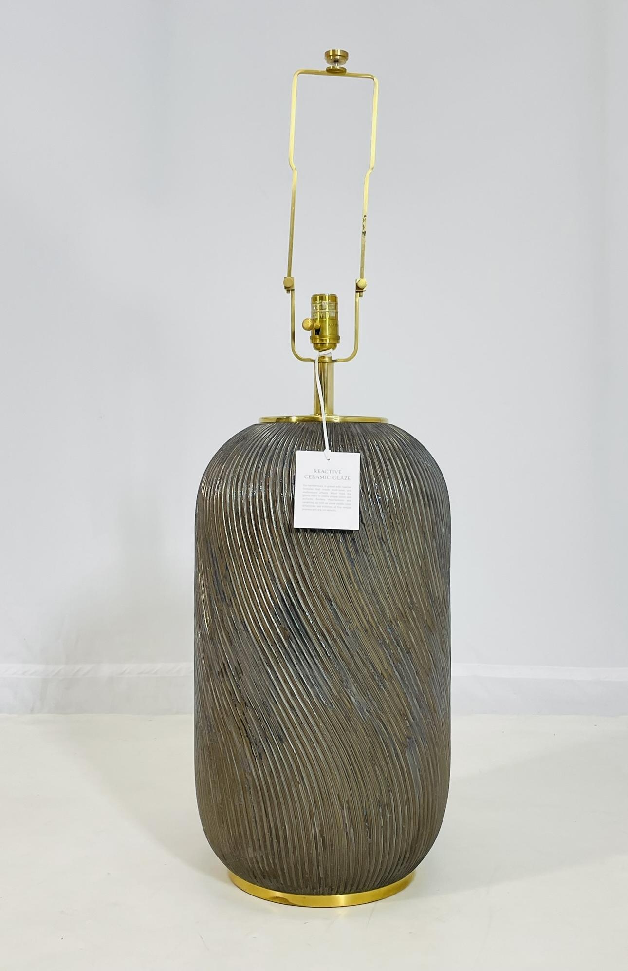 Ralph Lauren Ceramic Table Lamp with Brass Accents & White Shade For Sale 1