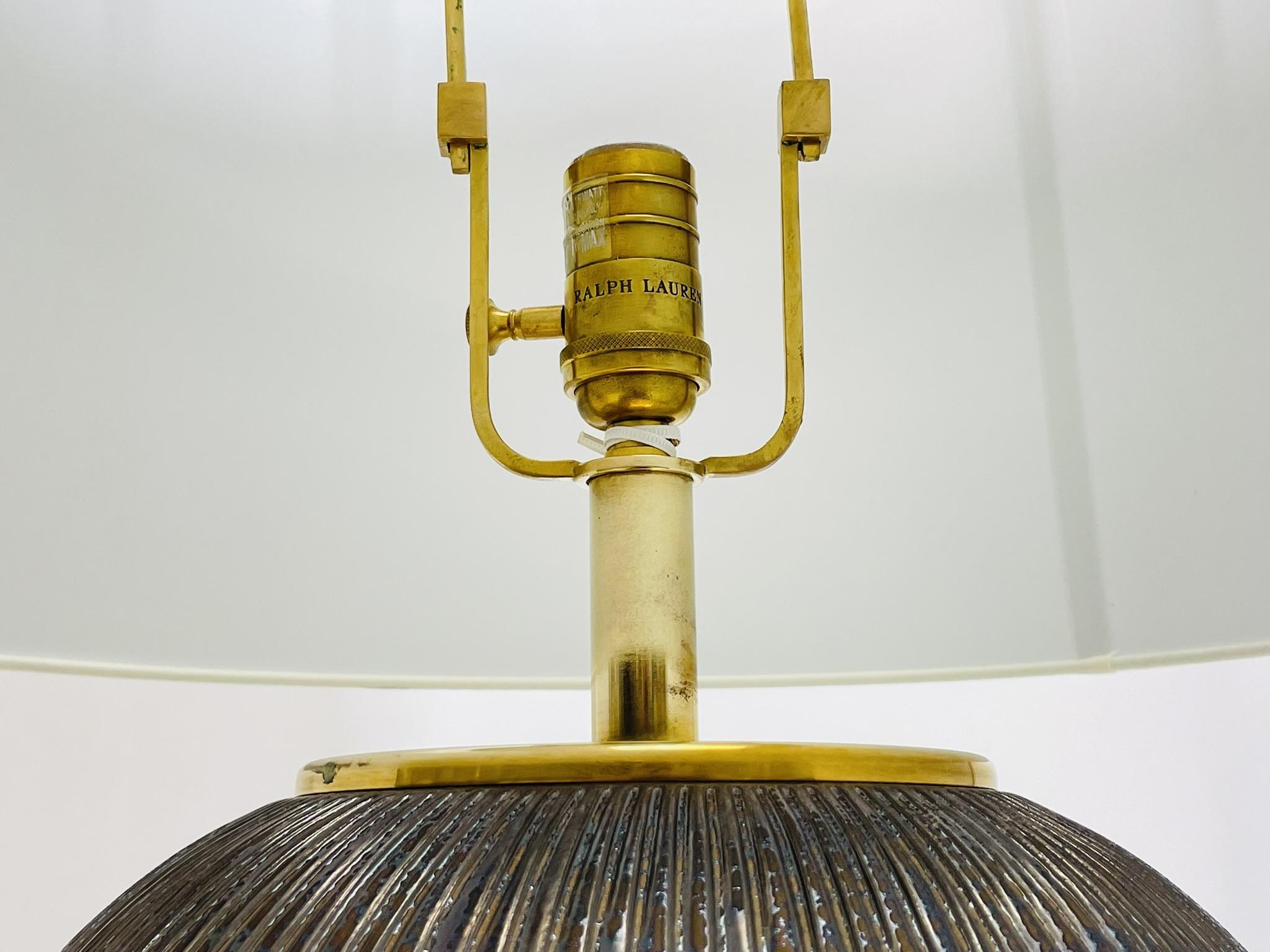 Ralph Lauren Ceramic Table Lamp with Brass Accents & White Shade For Sale 2