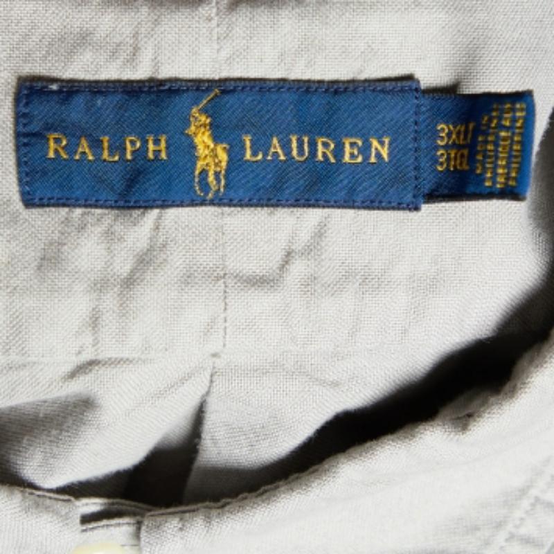 Ralph Lauren Camisa gris tiza de algodón con botones 3XL en venta 1