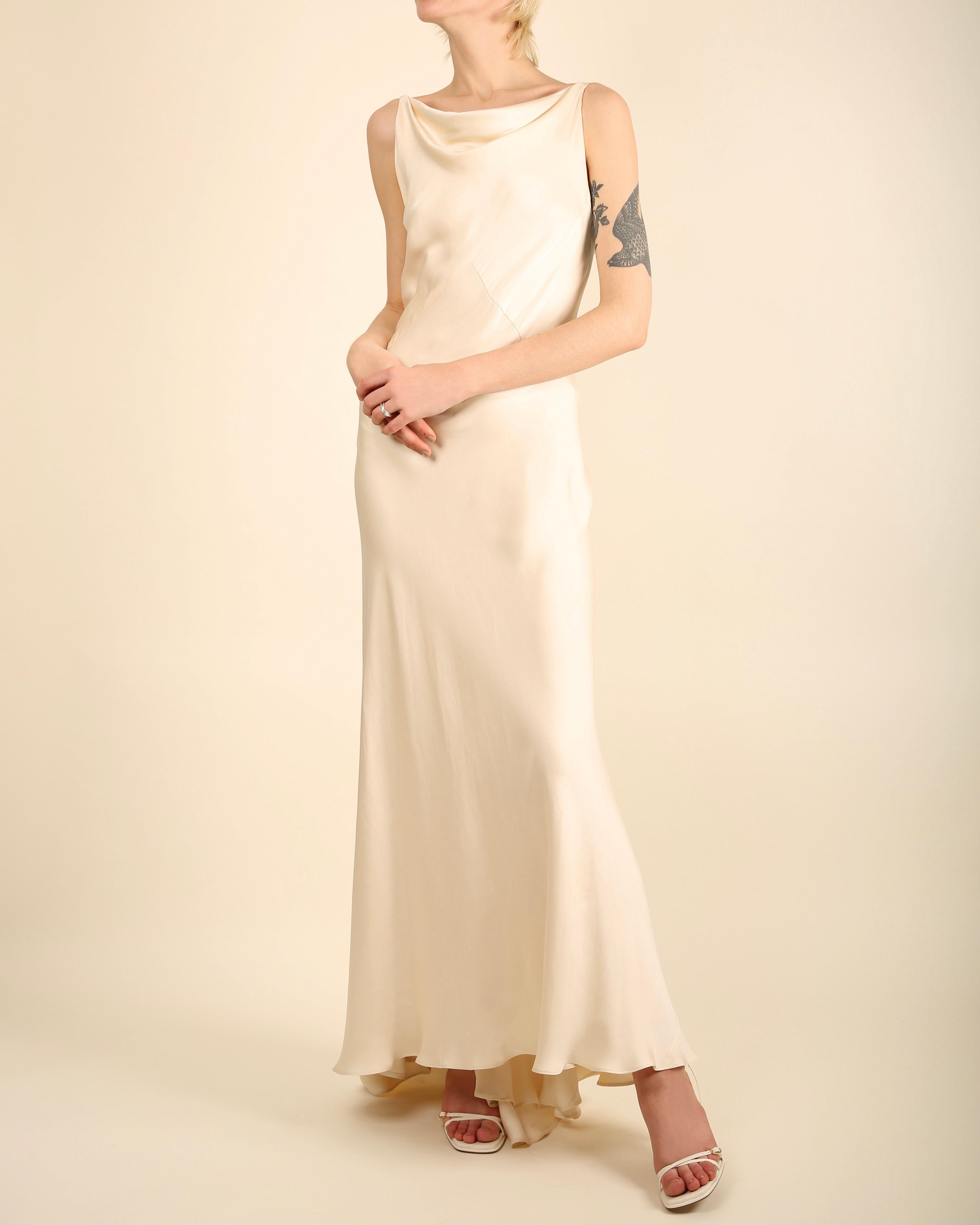 Ralph Lauren champagne bias cut backless silk slip style gown robe dos nu en vente 5