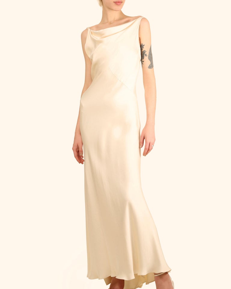 Ralph Lauren champagne bias cut backless silk slip style backless gown dress  at 1stDibs | ralph lauren evening dresses uk, backless silk dress