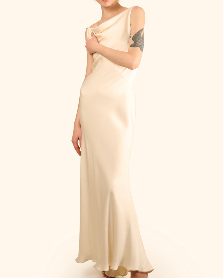 Ralph Lauren champagne bias cut backless silk slip style backless gown dress  at 1stDibs | ralph lauren evening dresses uk, backless silk dress