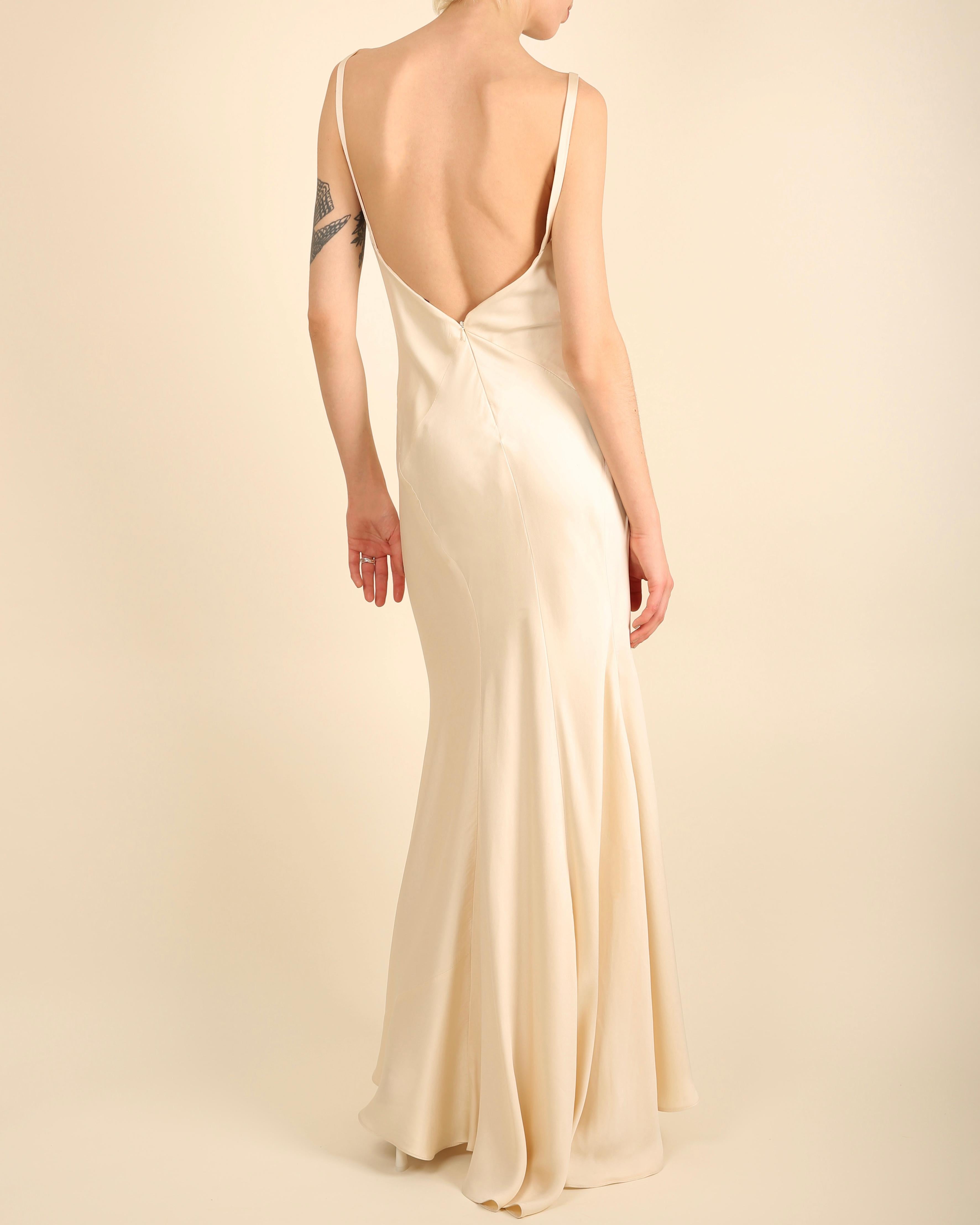 Beige Ralph Lauren champagne bias cut backless silk slip style backless gown dress For Sale